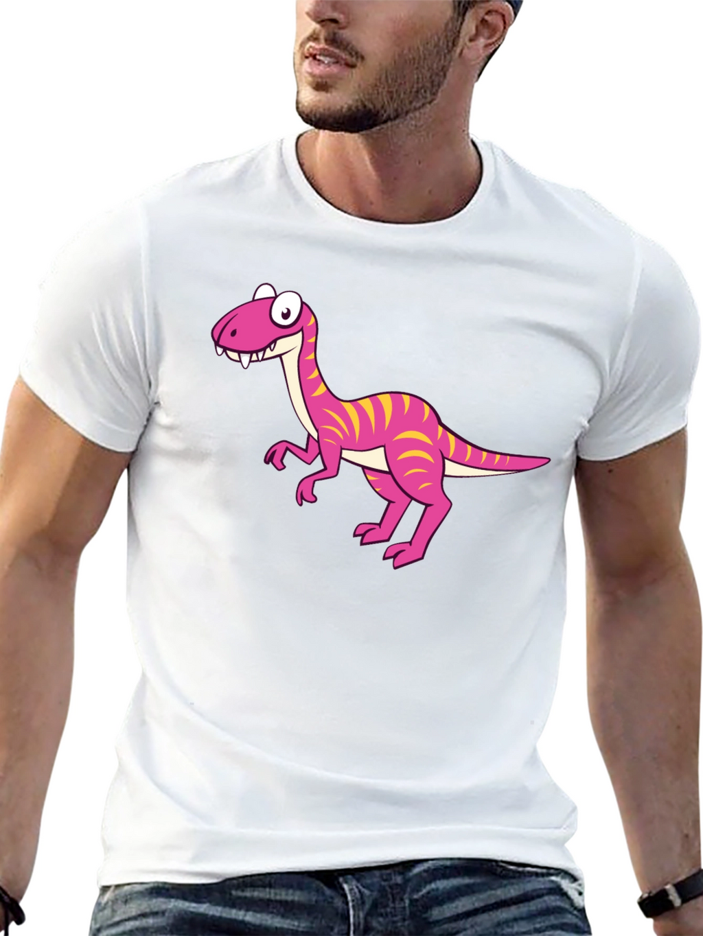 Cartoon Dinosaur Graphic Print Mens Tee - Black