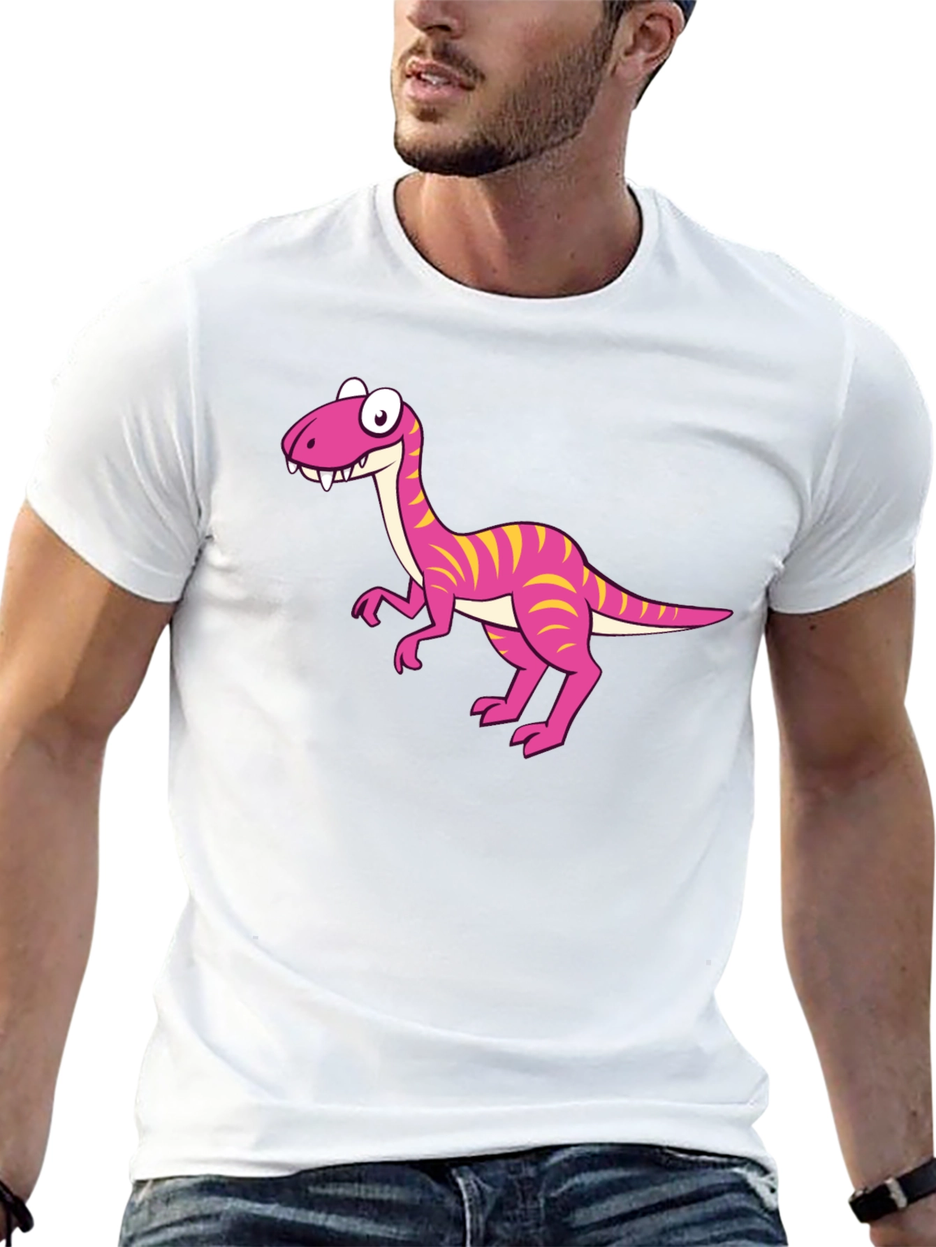 Cartoon Dinosaur Graphic Print Mens Tee - Black