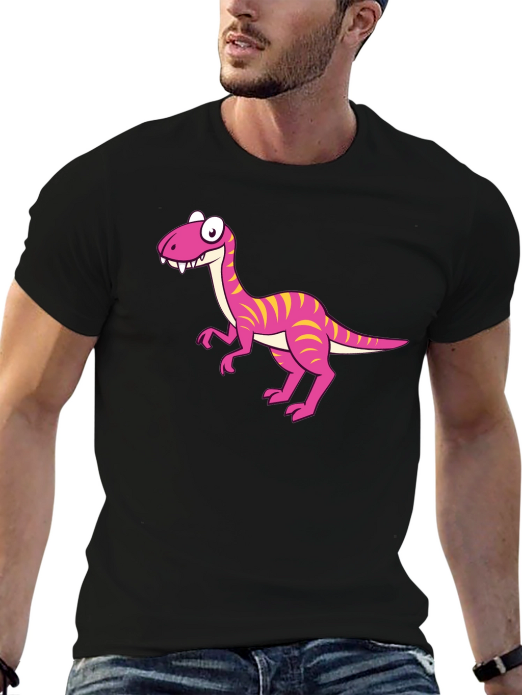Cartoon Dinosaur Graphic Print Mens Tee - Black