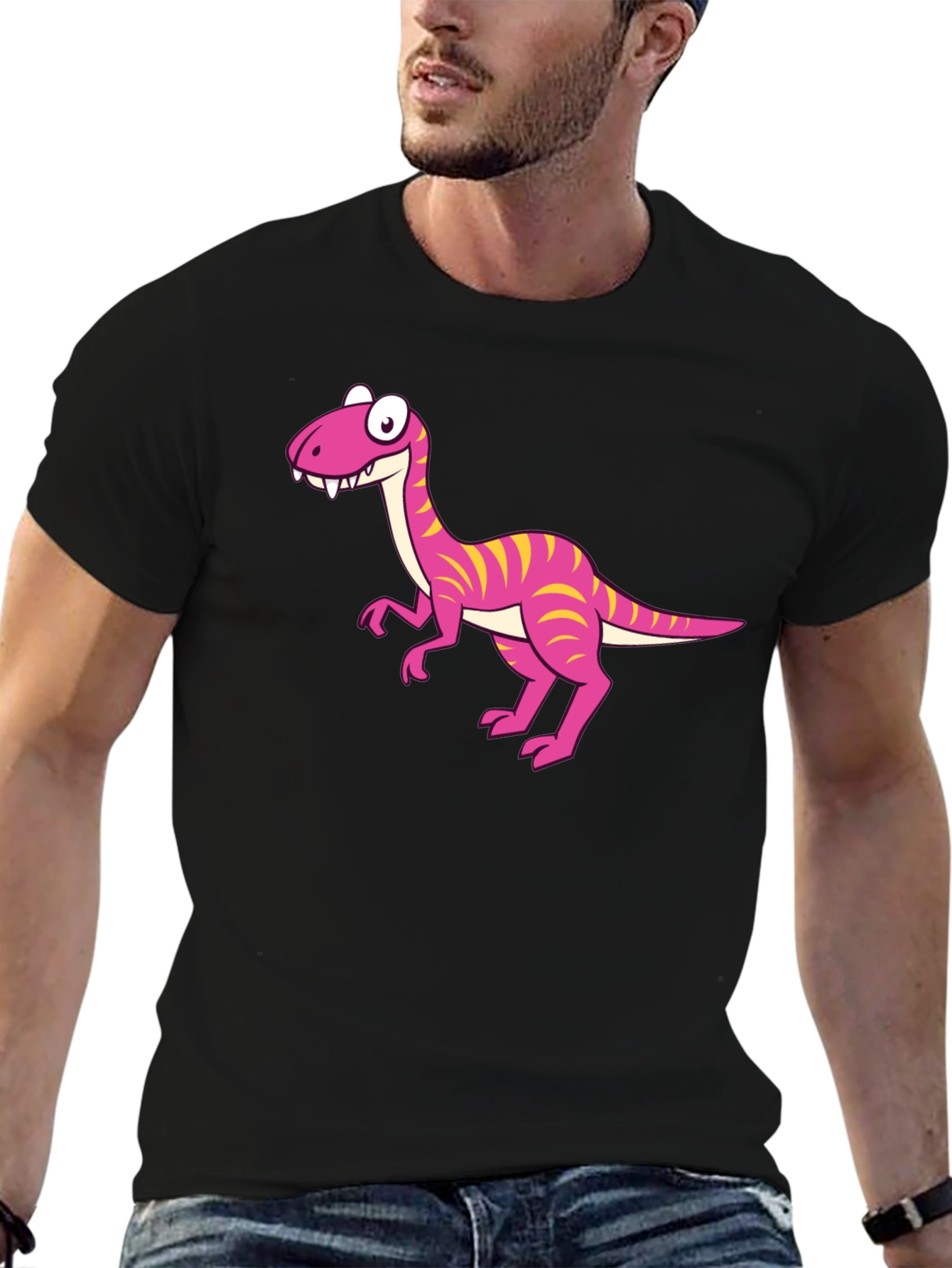 Cartoon Dinosaur Graphic Print Mens Tee - Black