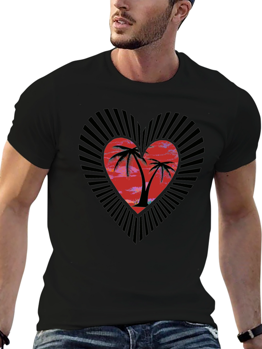 Tropical Heart Palm Tree Graphic Tee