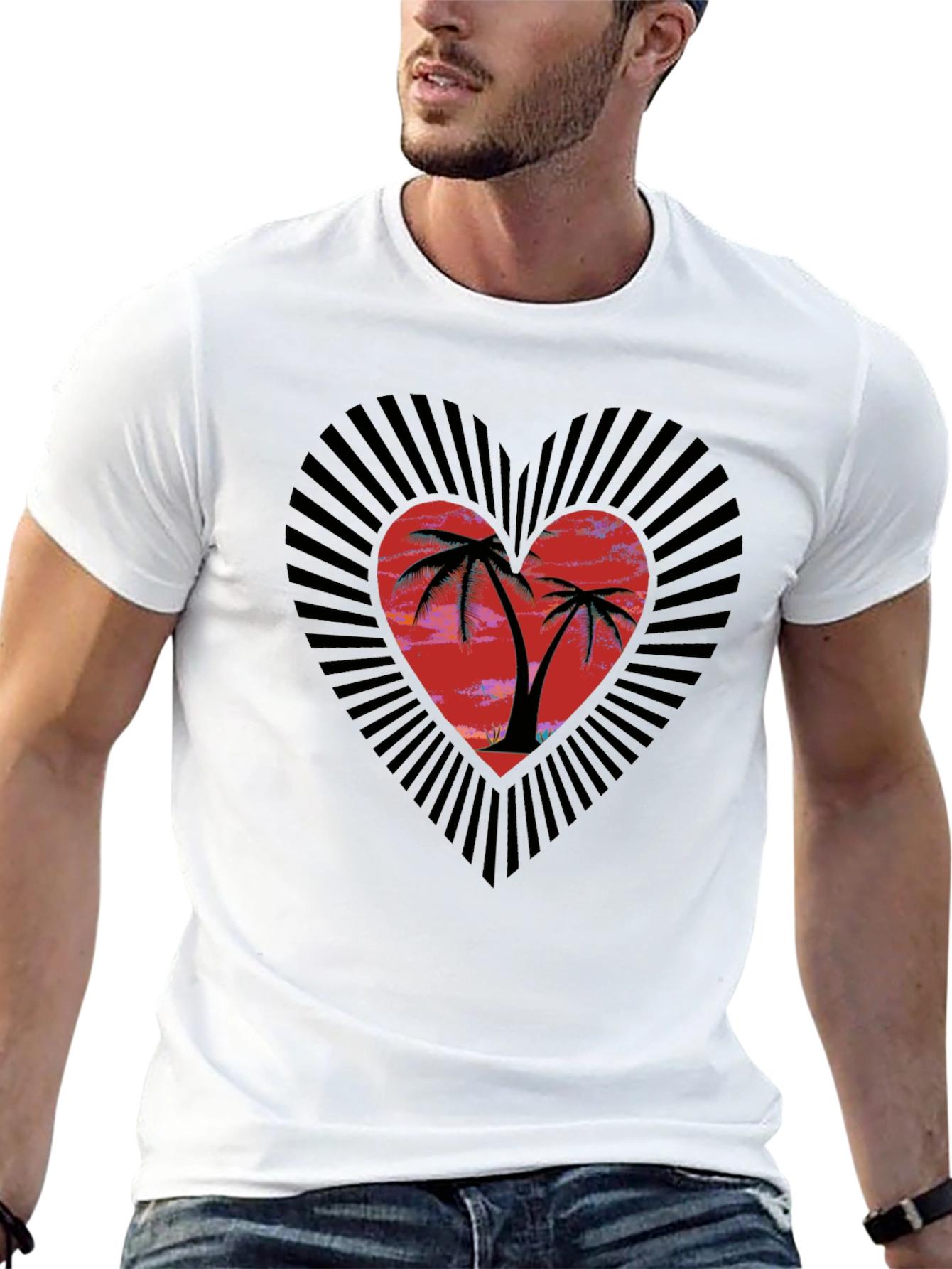 Tropical Heart Palm Tree Graphic Tee