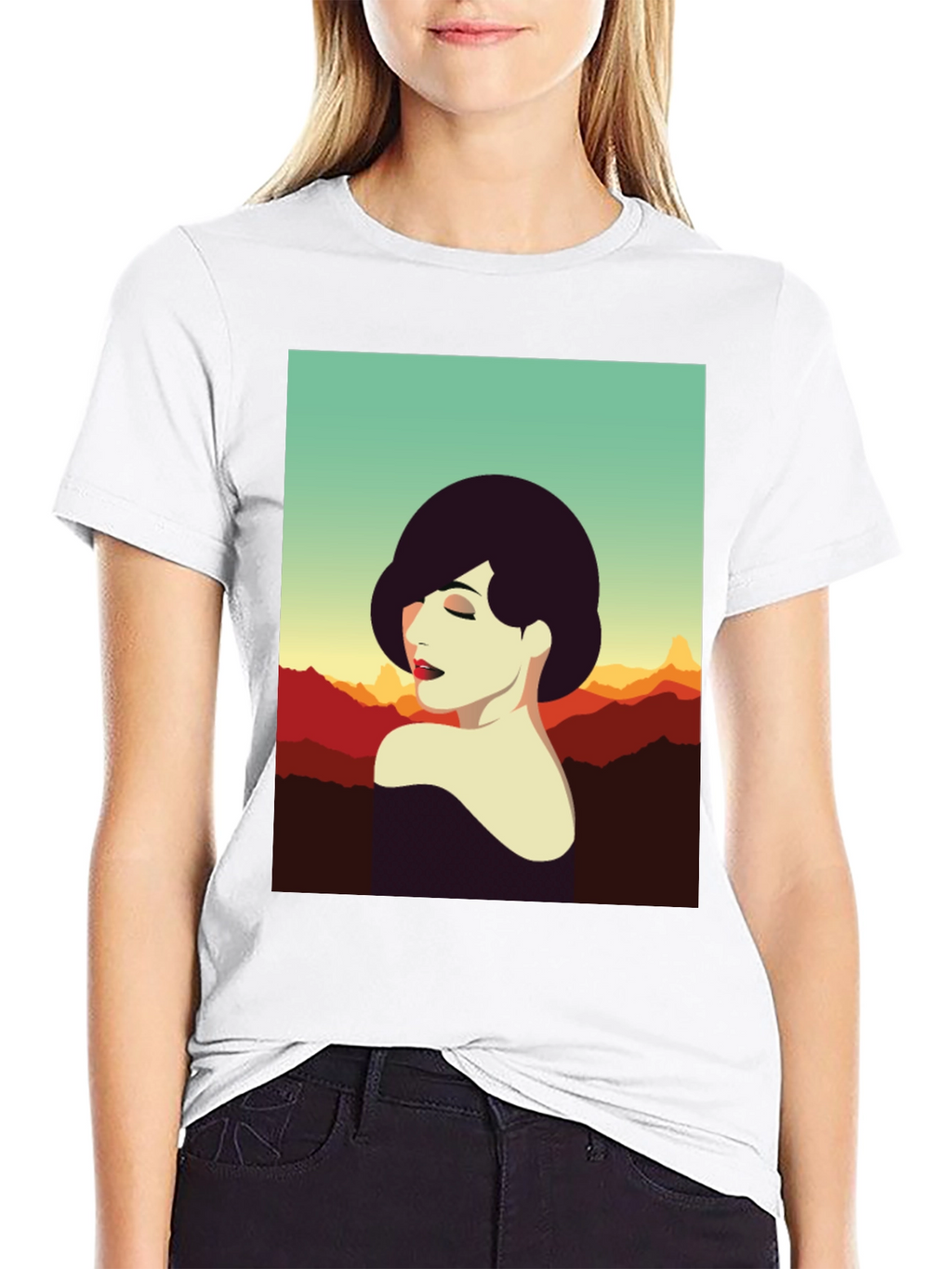 Retro Woman Graphic Tee - Stylish Black T-Shirt