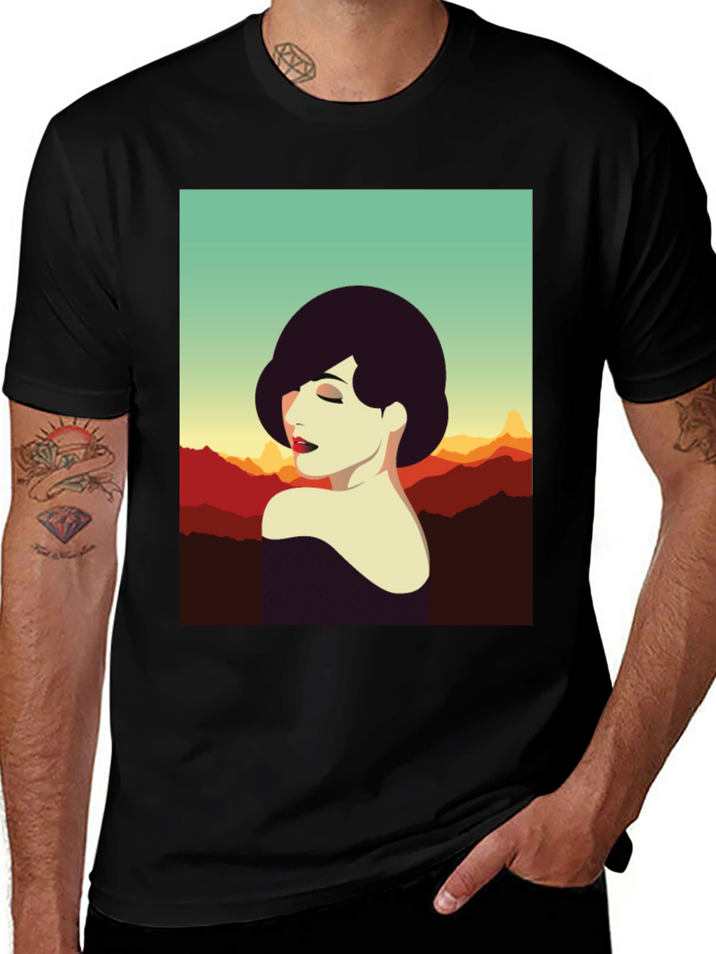 Retro Woman Graphic Tee - Stylish Black T-Shirt
