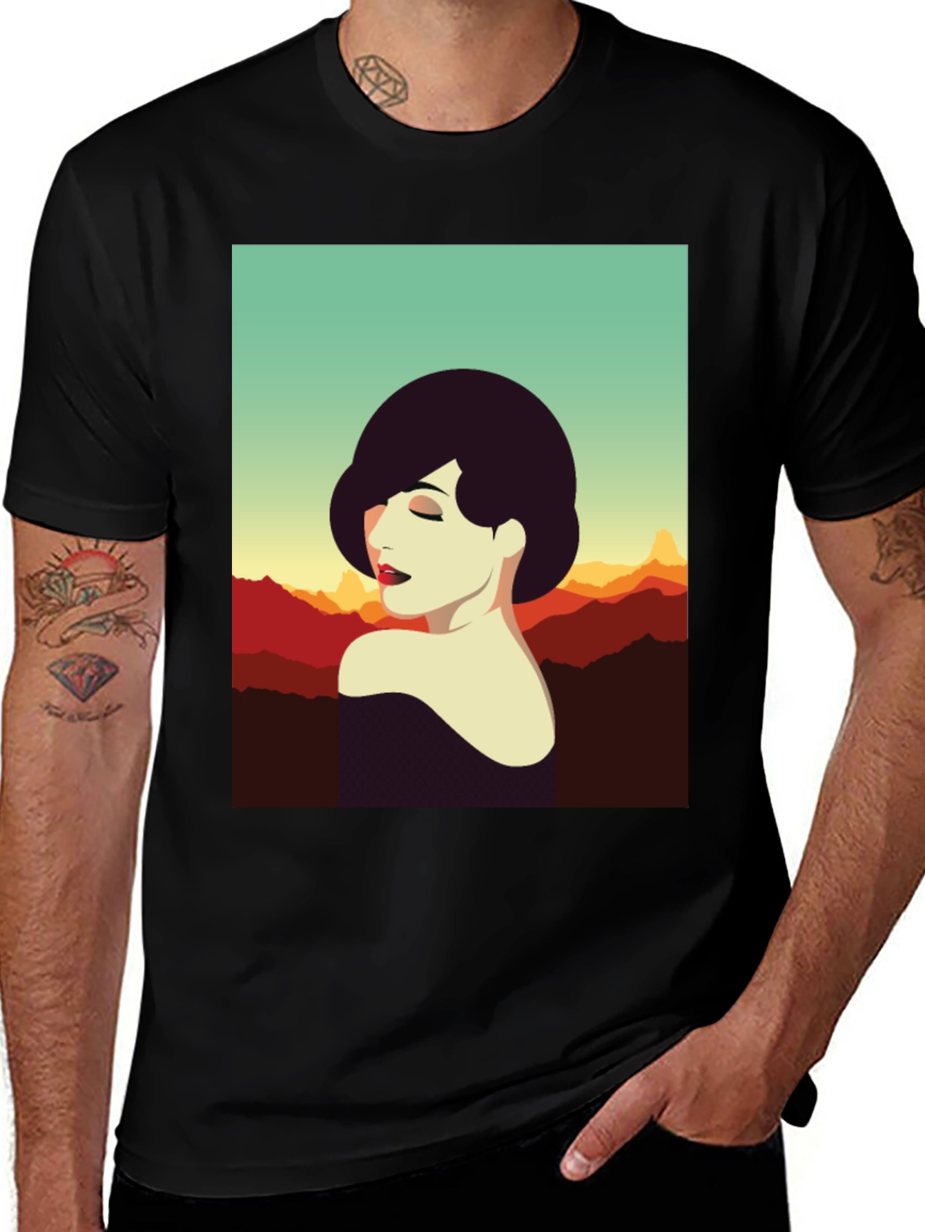 Retro Woman Graphic Tee - Stylish Black T-Shirt
