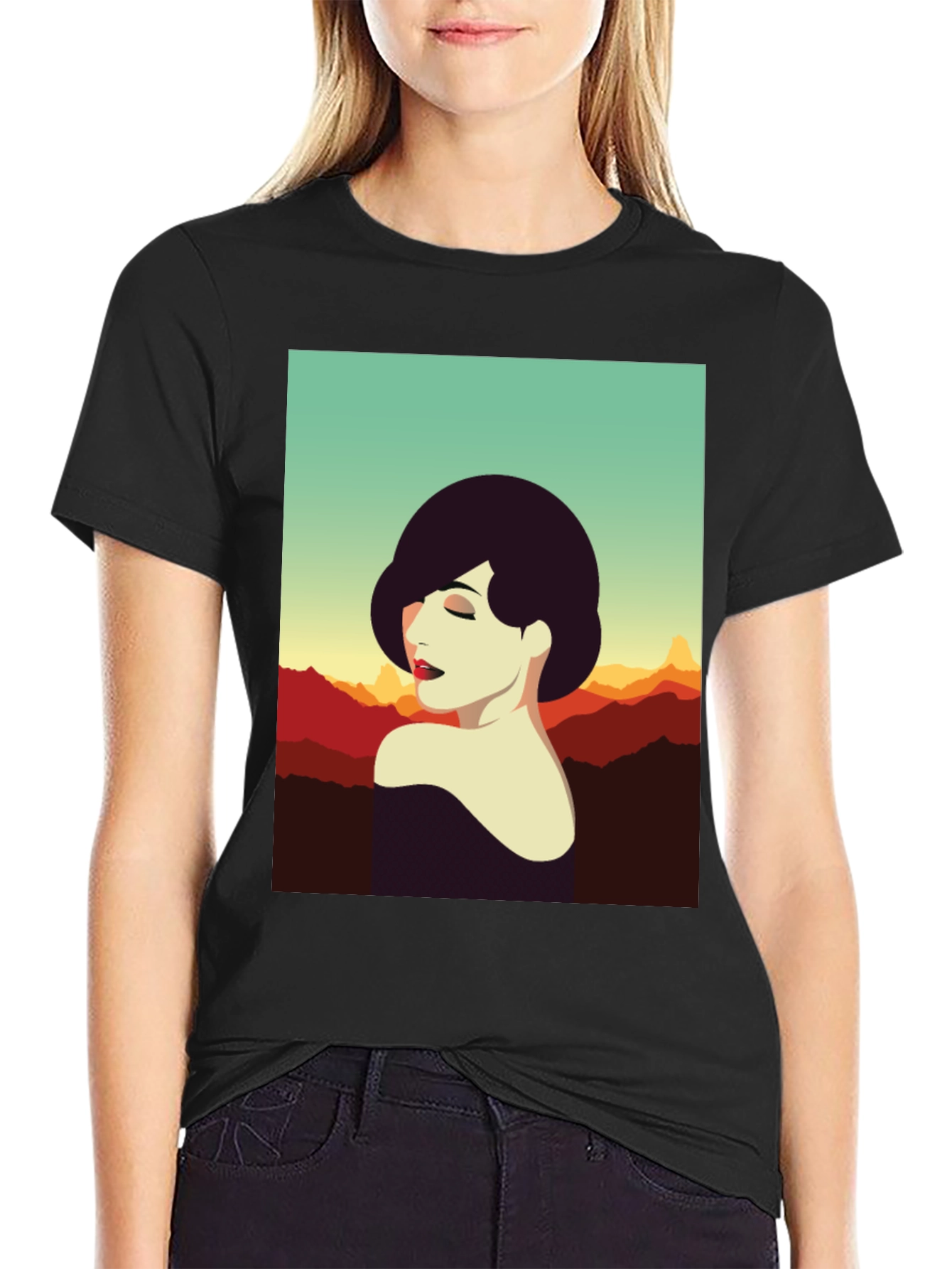 Retro Woman Graphic Tee - Stylish Black T-Shirt