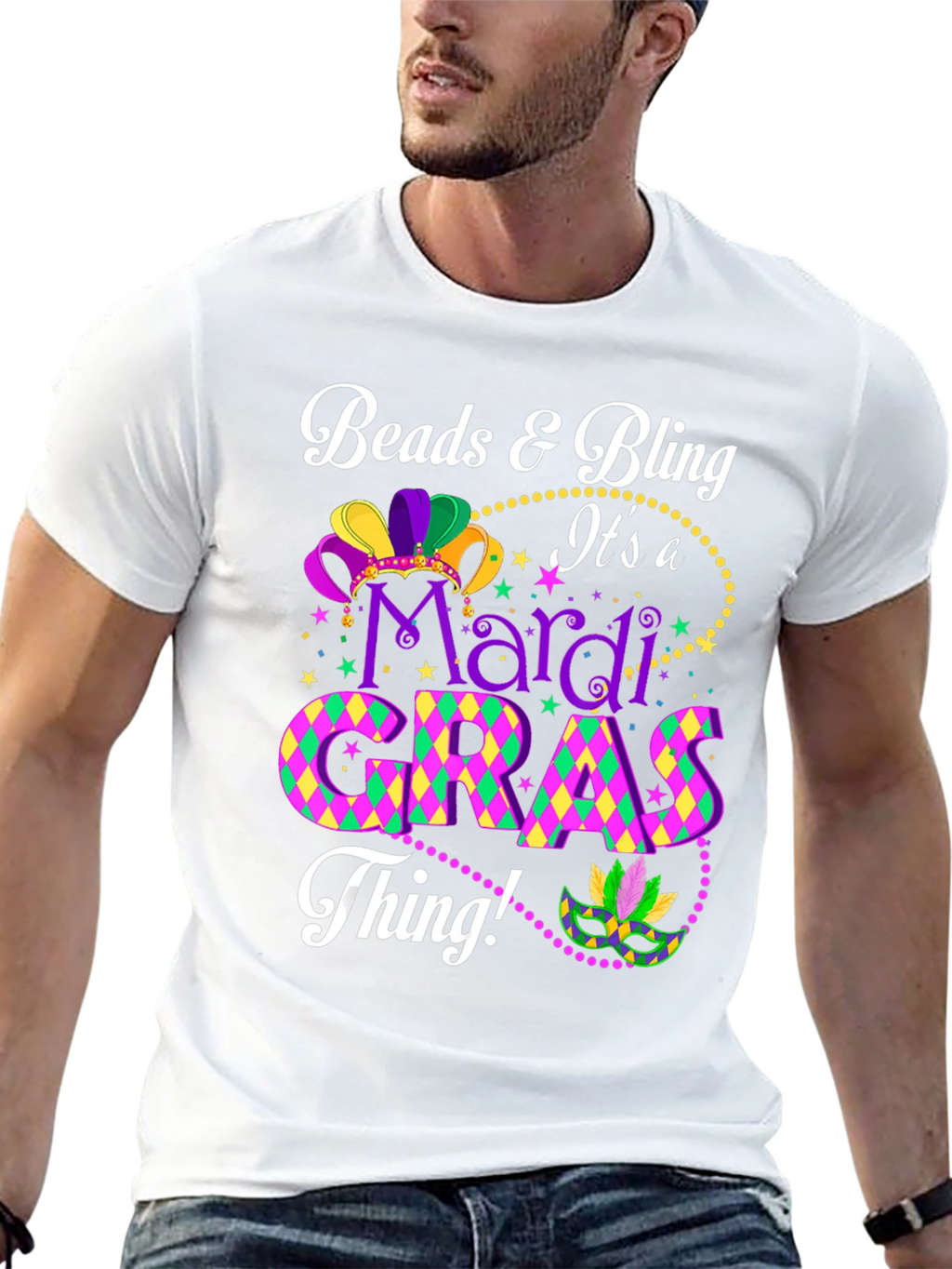 Mardi Gras Beads & Bling Graphic Tee