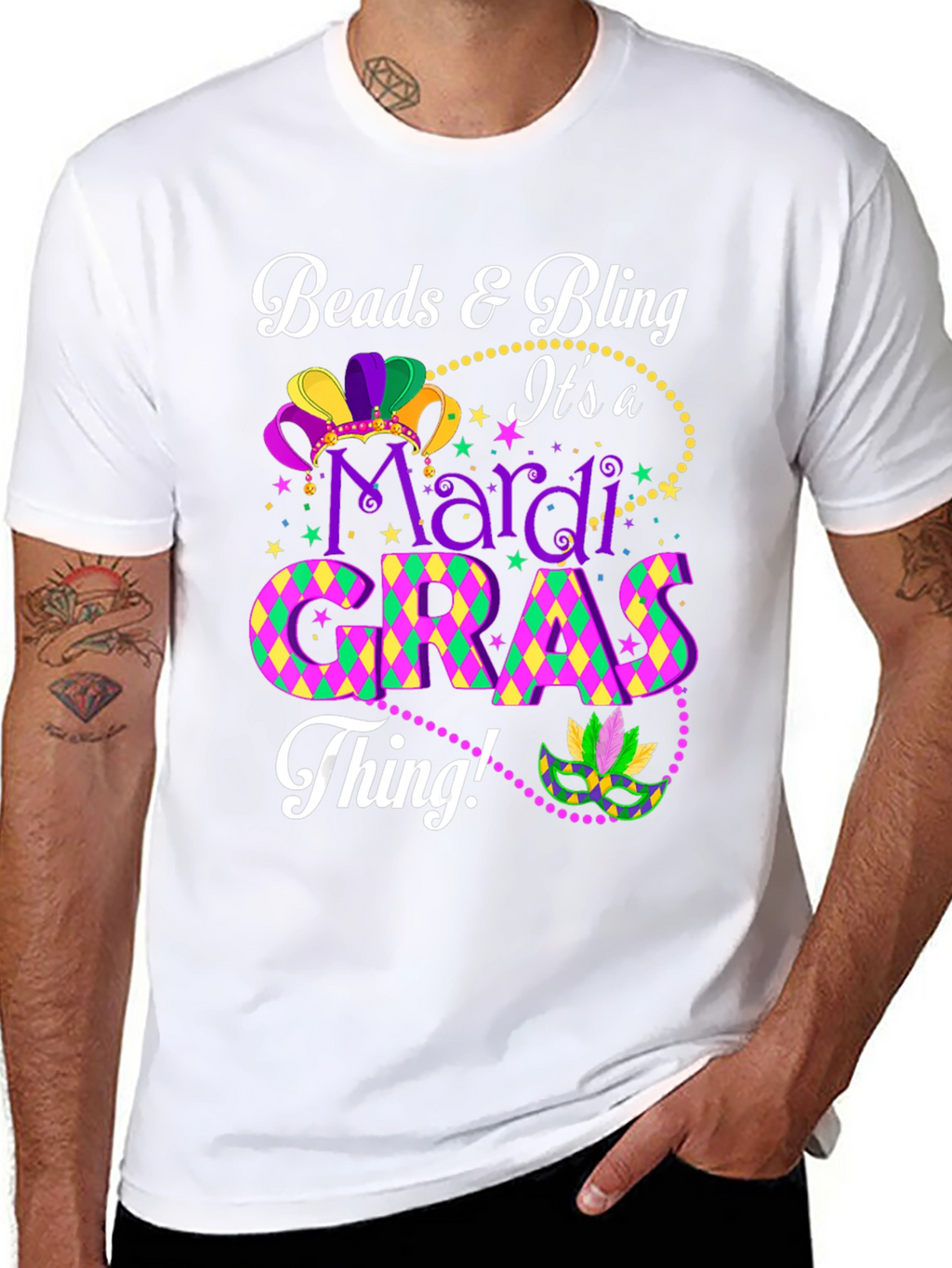 Mardi Gras Beads & Bling Graphic Tee