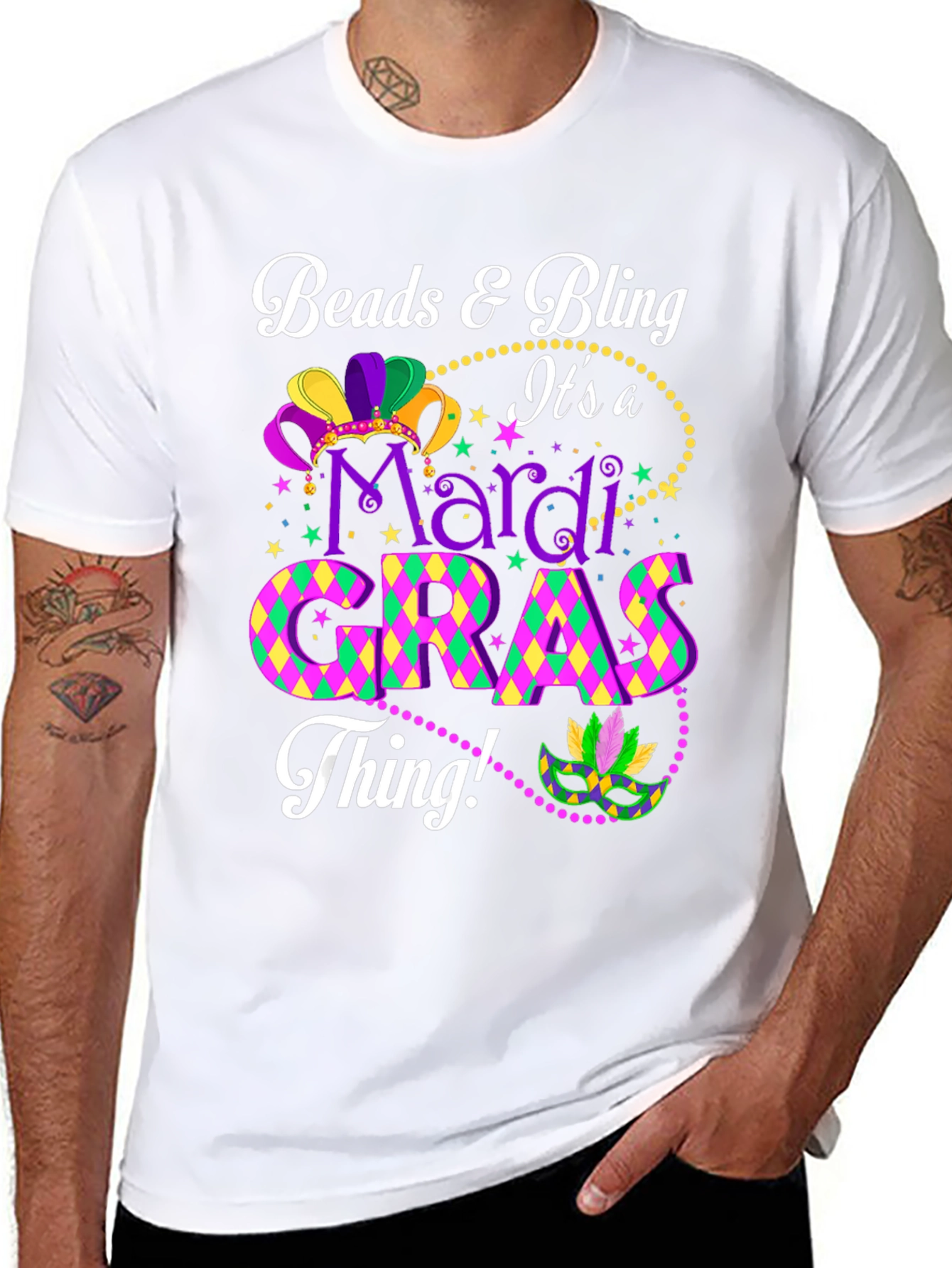 Mardi Gras Beads & Bling Graphic Tee