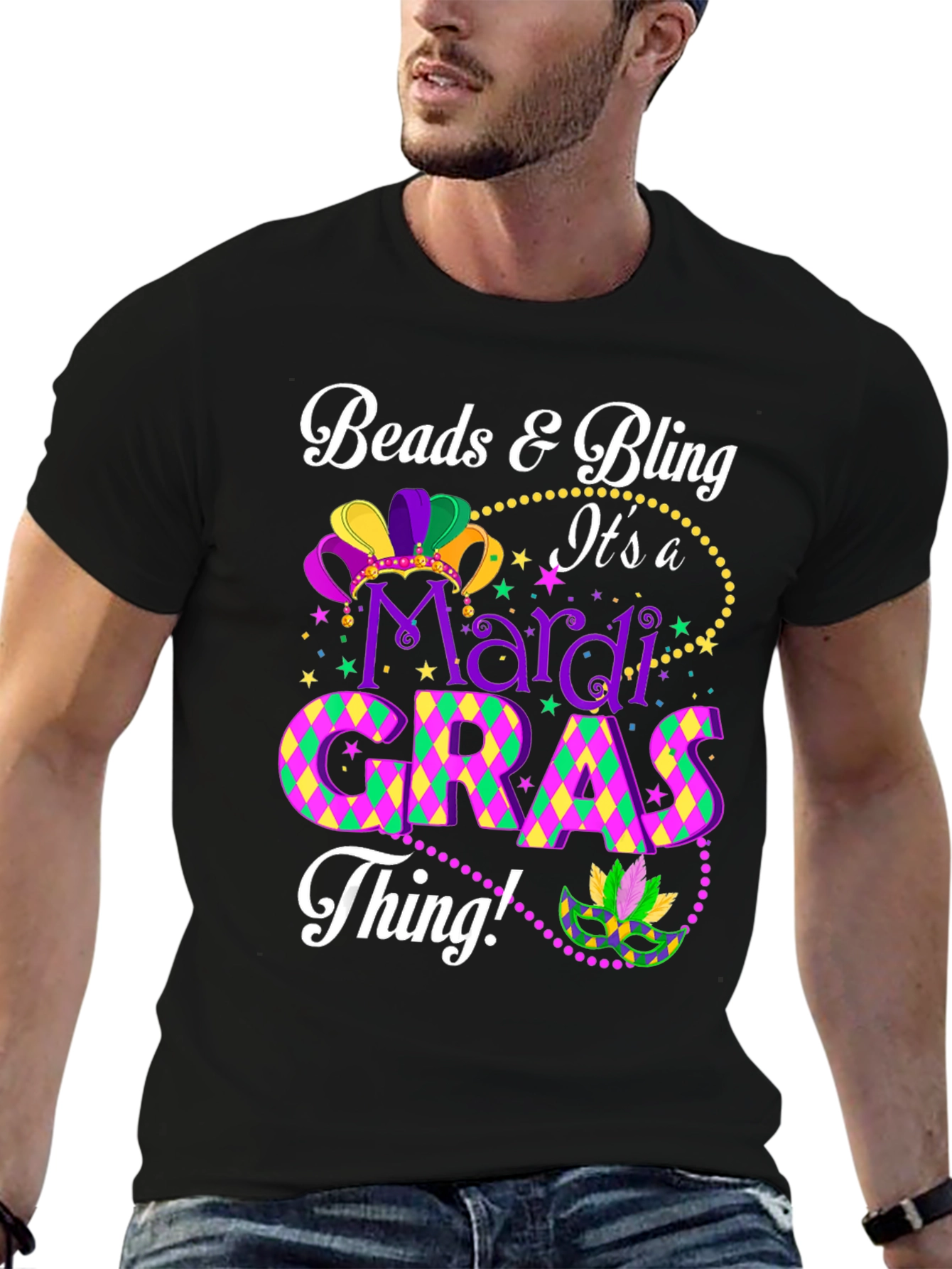 Mardi Gras Beads & Bling Graphic Tee