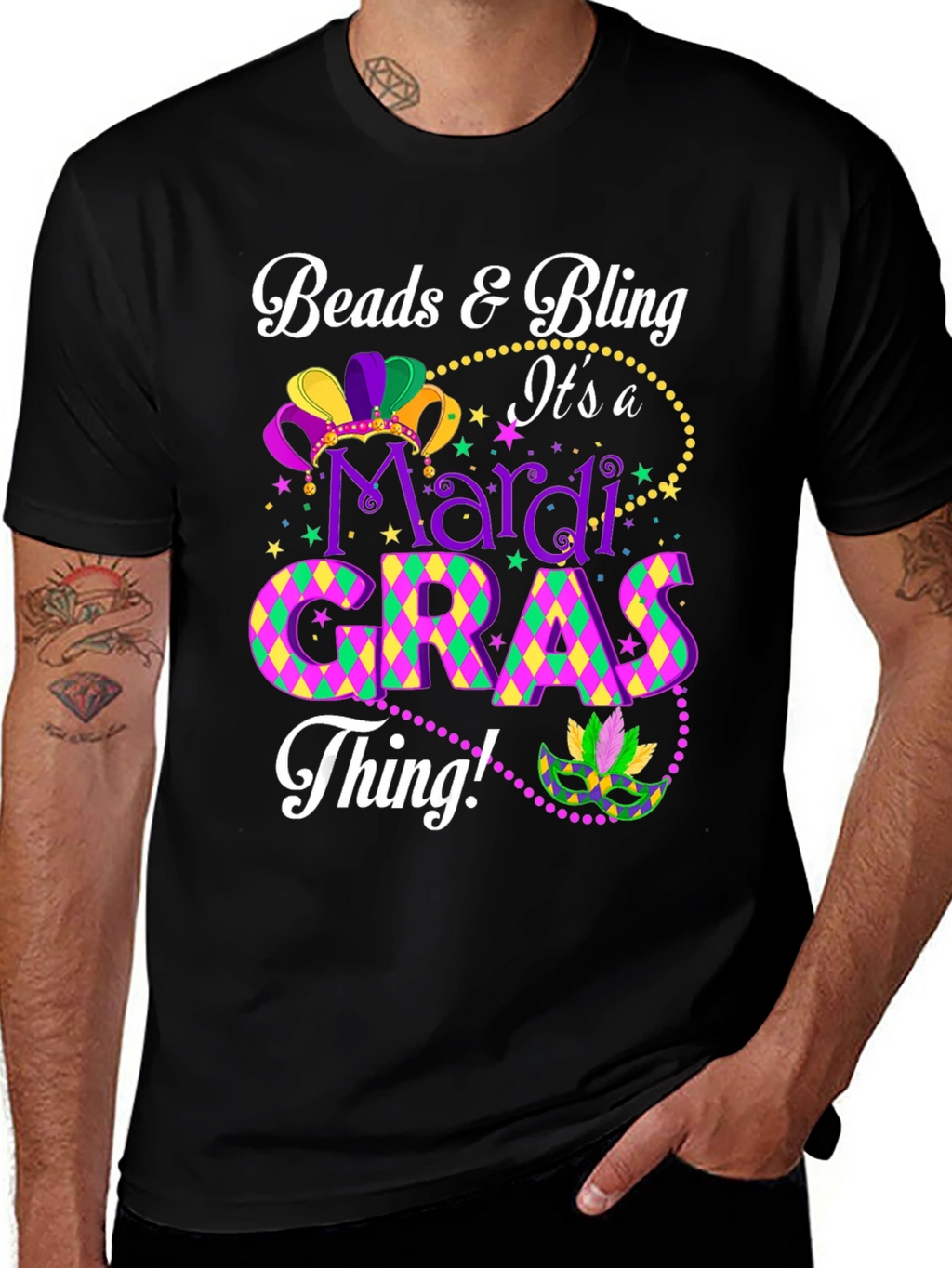 Mardi Gras Beads & Bling Graphic Tee