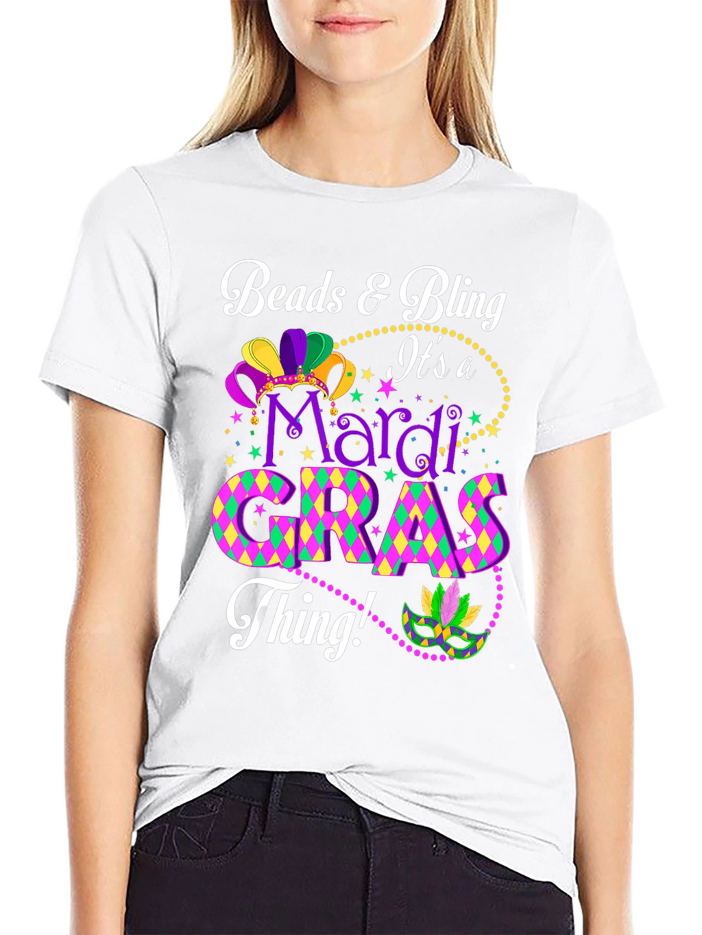 Mardi Gras Beads & Bling Graphic Tee
