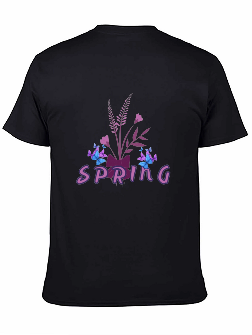 Spring Floral Butterfly Graphic Tee - Black