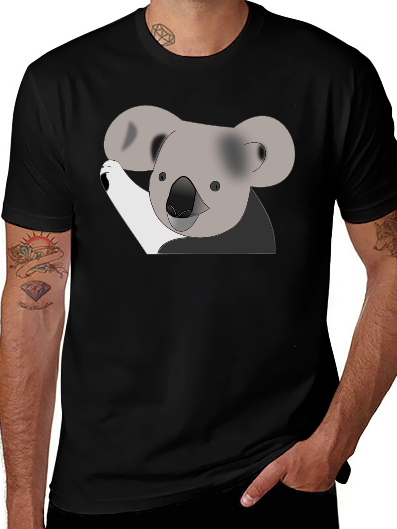 Koala Graphic Print Black T-Shirt