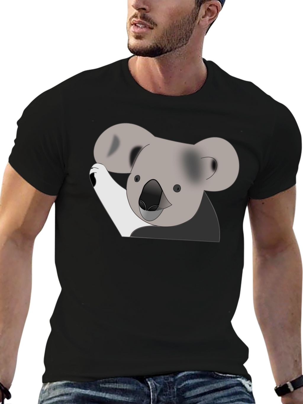 Koala Graphic Print Black T-Shirt