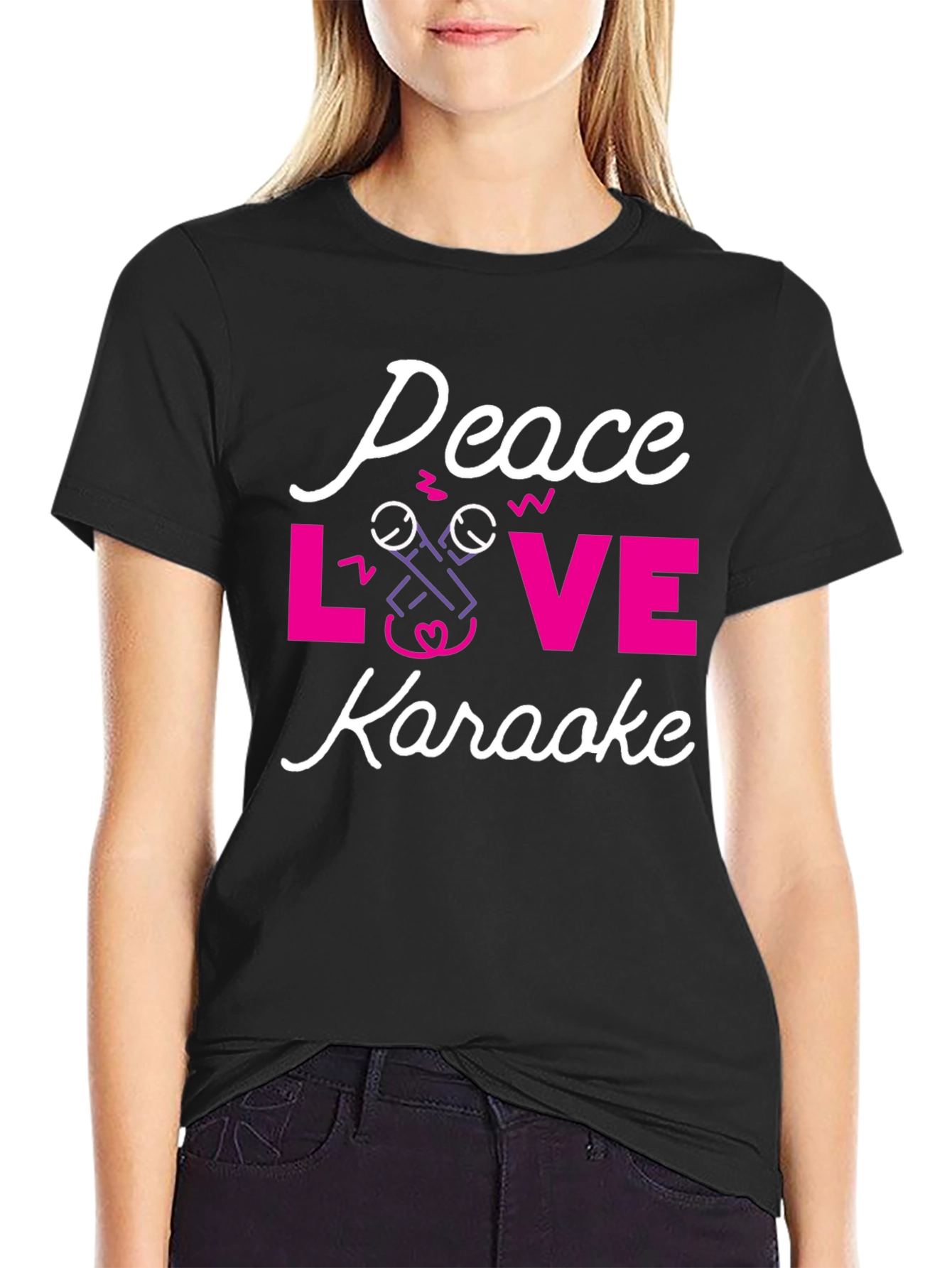 Peace Love Karaoke Graphic Tee - Trendy Music Lover Shirt