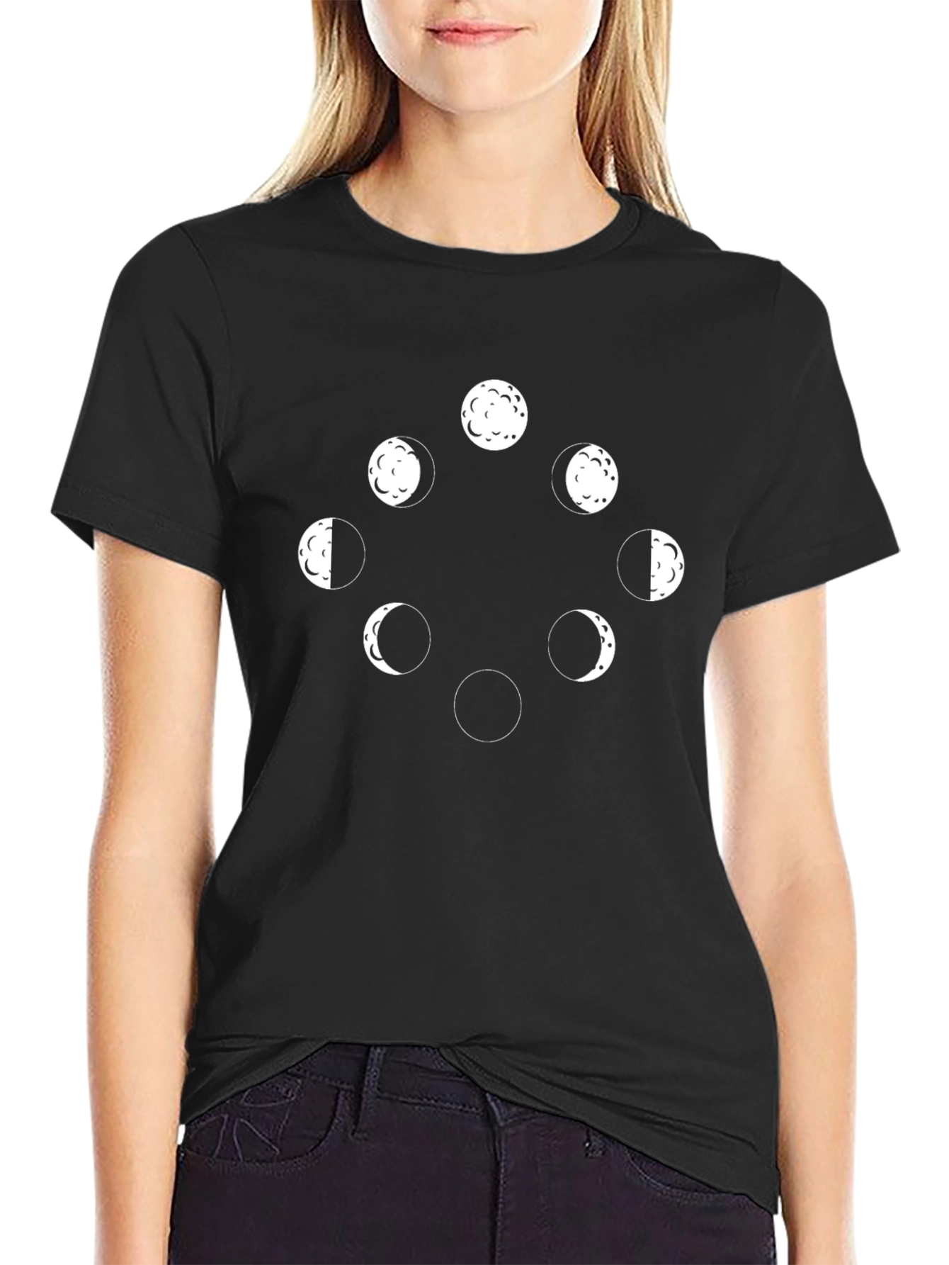 Lunar Phases Graphic Tee - Black Cotton T-Shirt