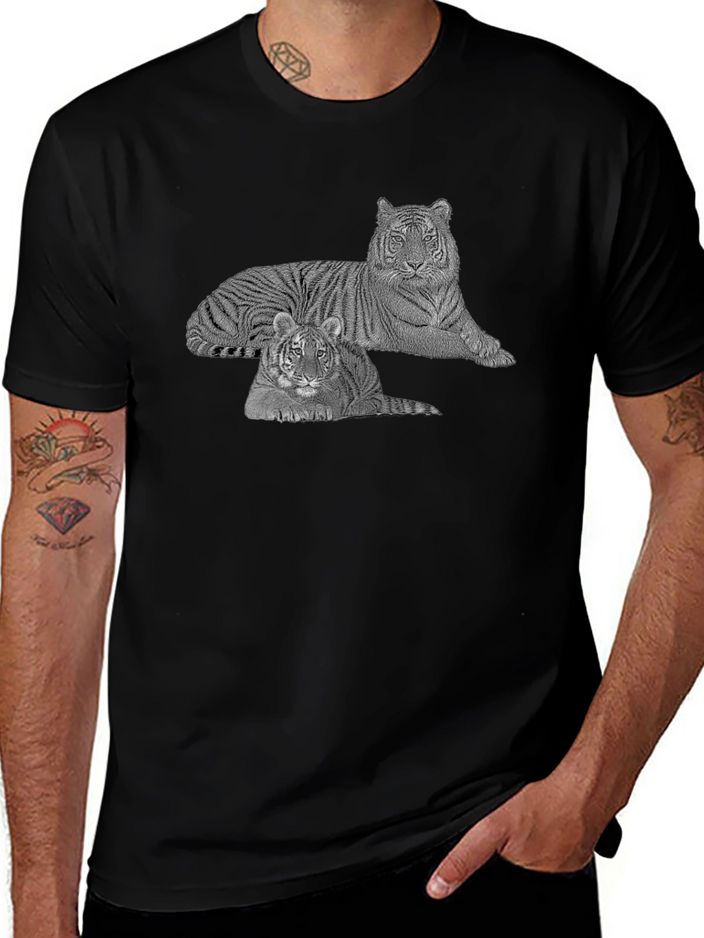 Tigers Graphic Print Black T-Shirt
