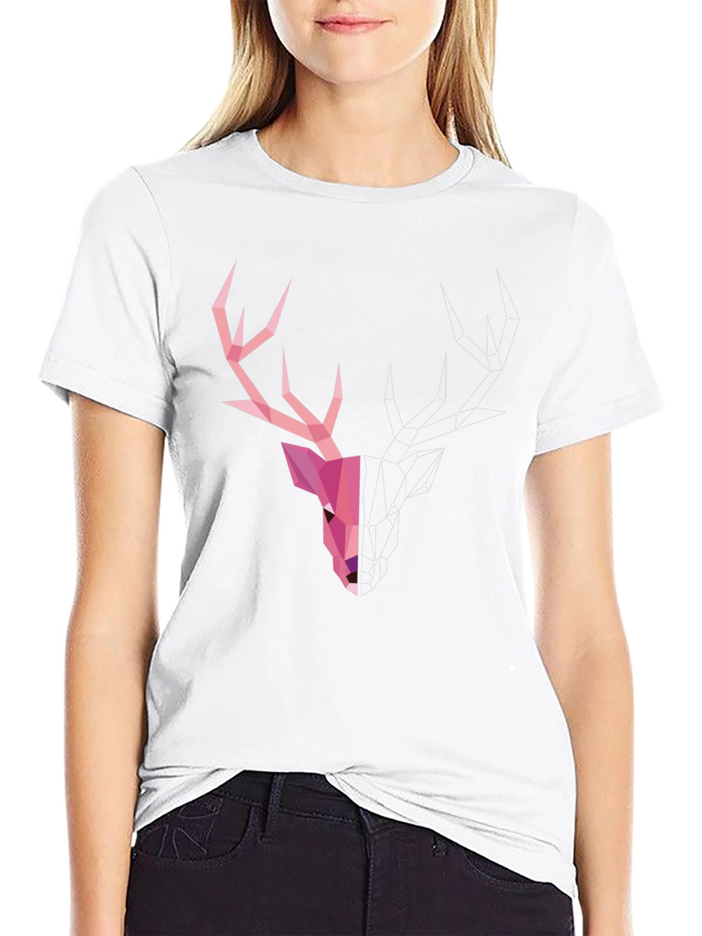 Geometric Deer Head Graphic T-Shirt - Modern Artistic Design