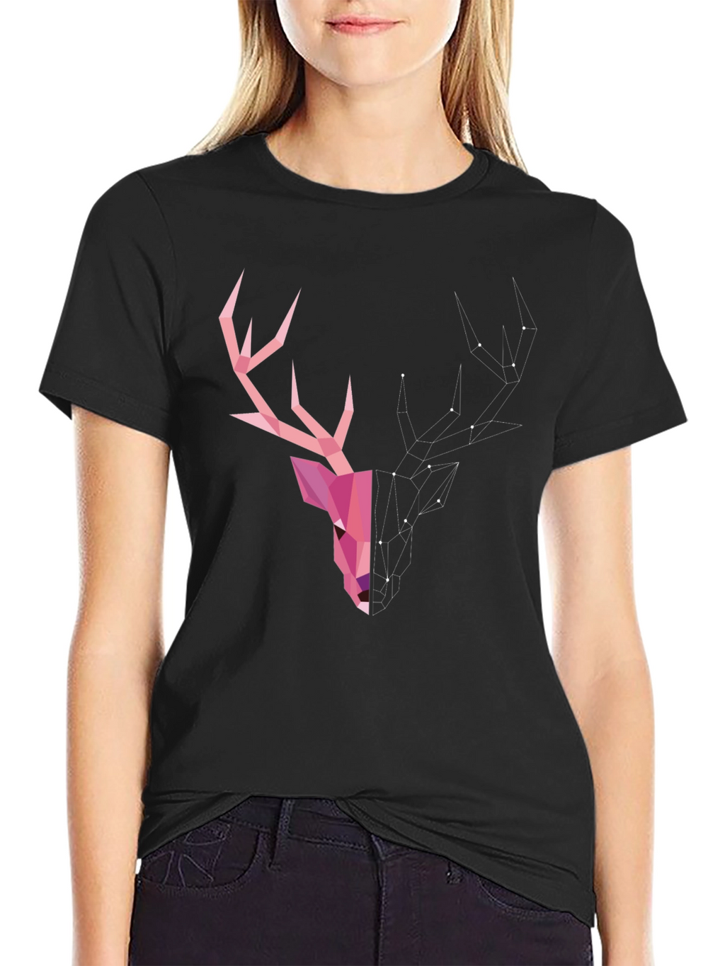 Geometric Deer Head Graphic T-Shirt - Modern Artistic Design