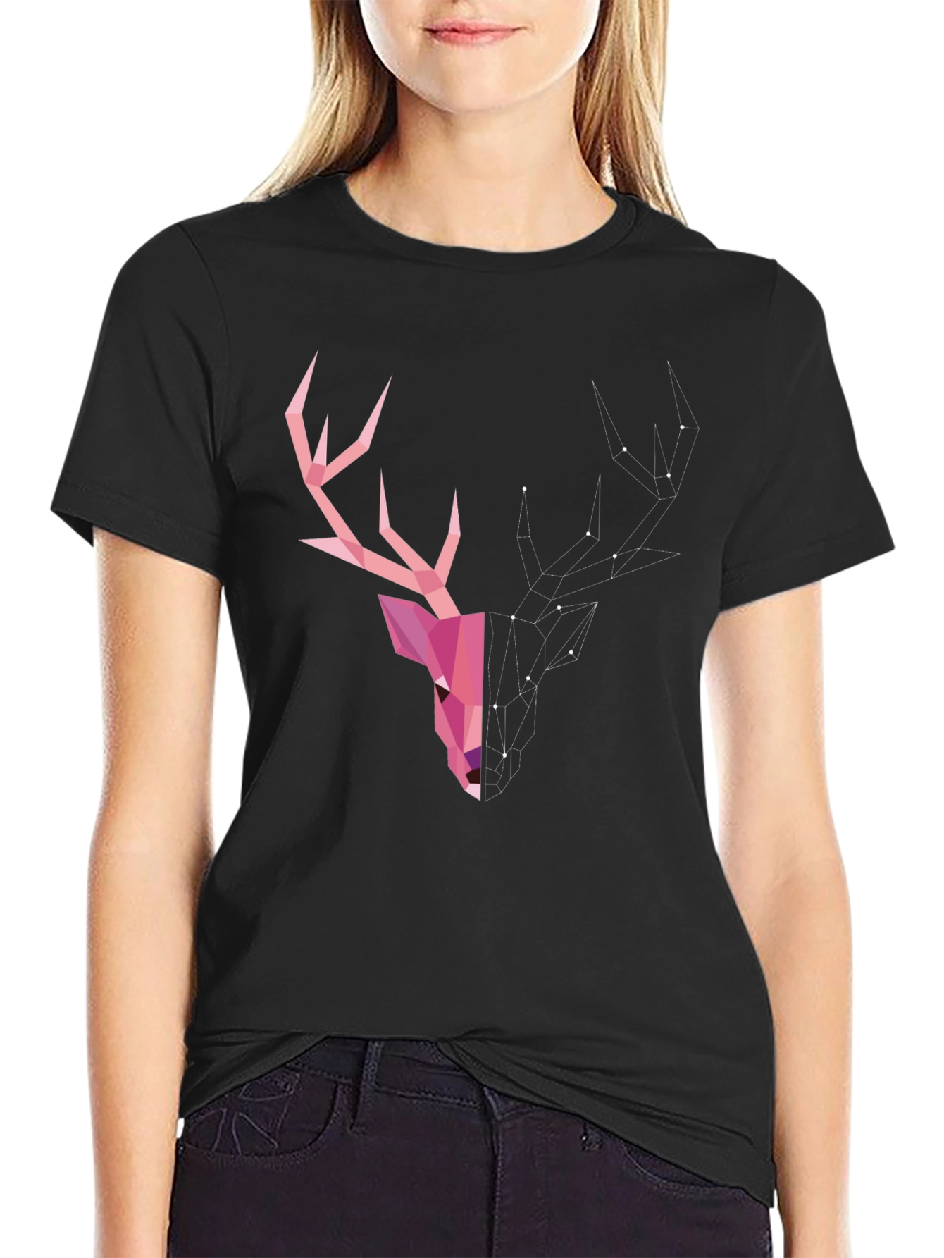 Geometric Deer Head Graphic T-Shirt - Modern Artistic Design