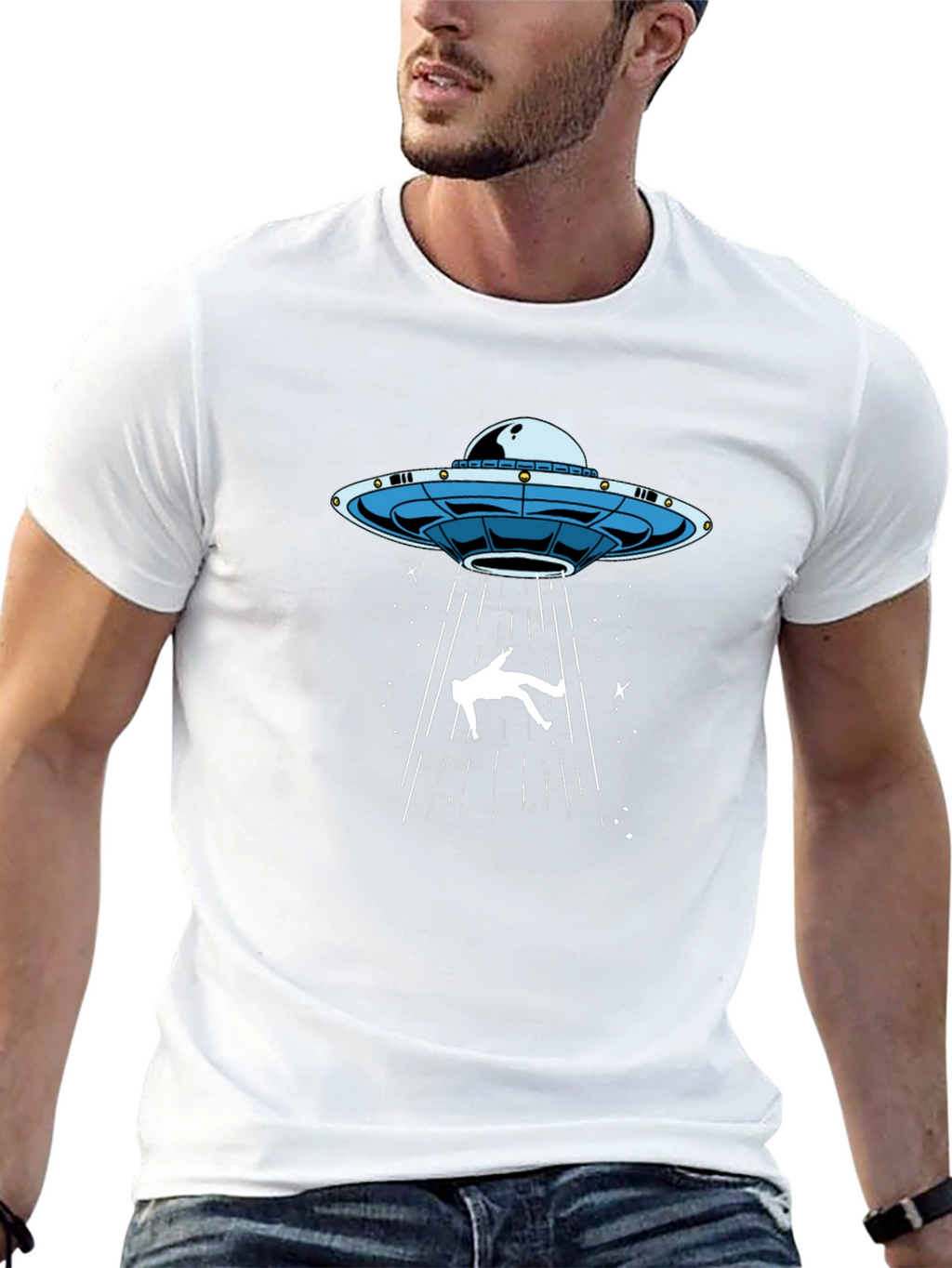 UFO Abduction Graphic Tee - Black Cotton T-Shirt