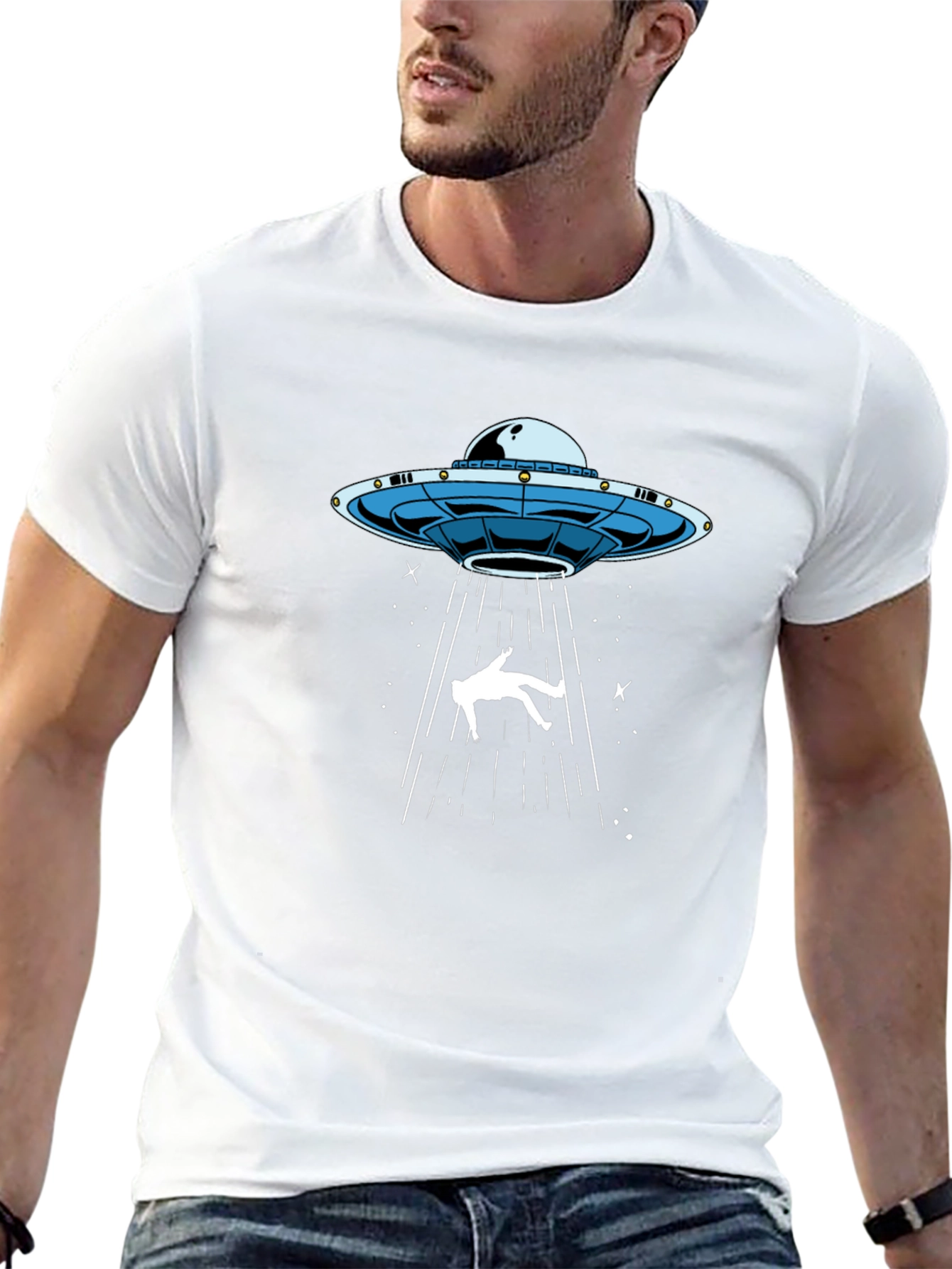 UFO Abduction Graphic Tee - Black Cotton T-Shirt