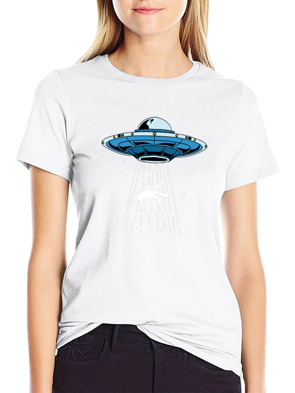 UFO Abduction Graphic Tee - Black Cotton T-Shirt
