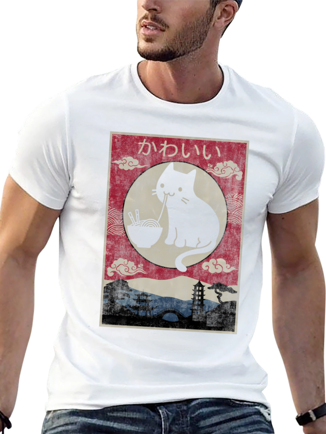 Kawaii Cat Ramen Graphic T-Shirt