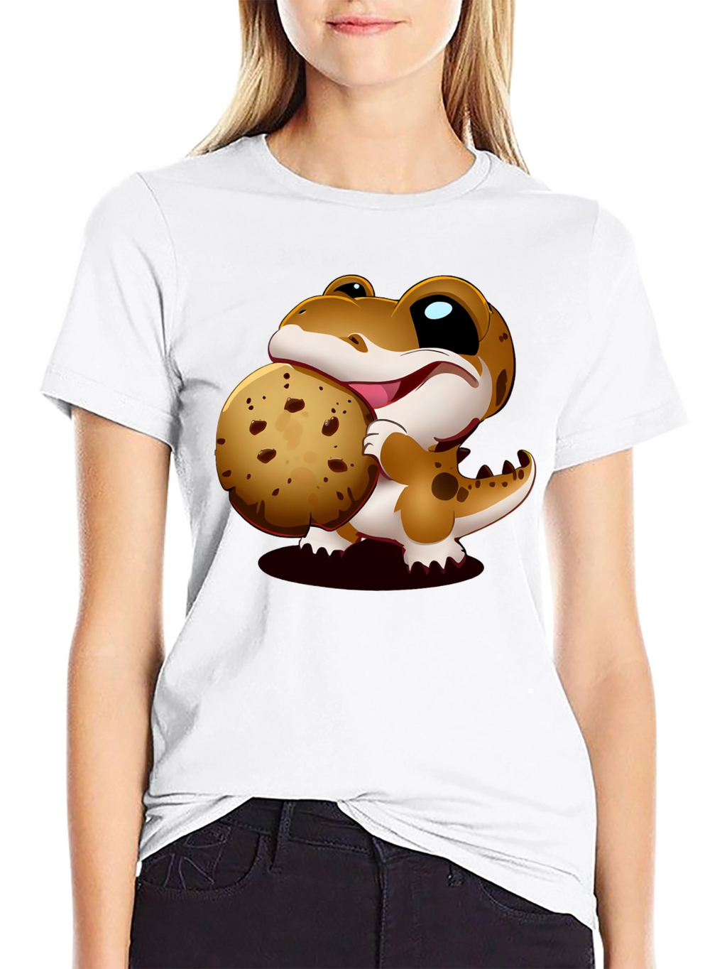 Cute Dino Cookie Lover Black T-Shirt