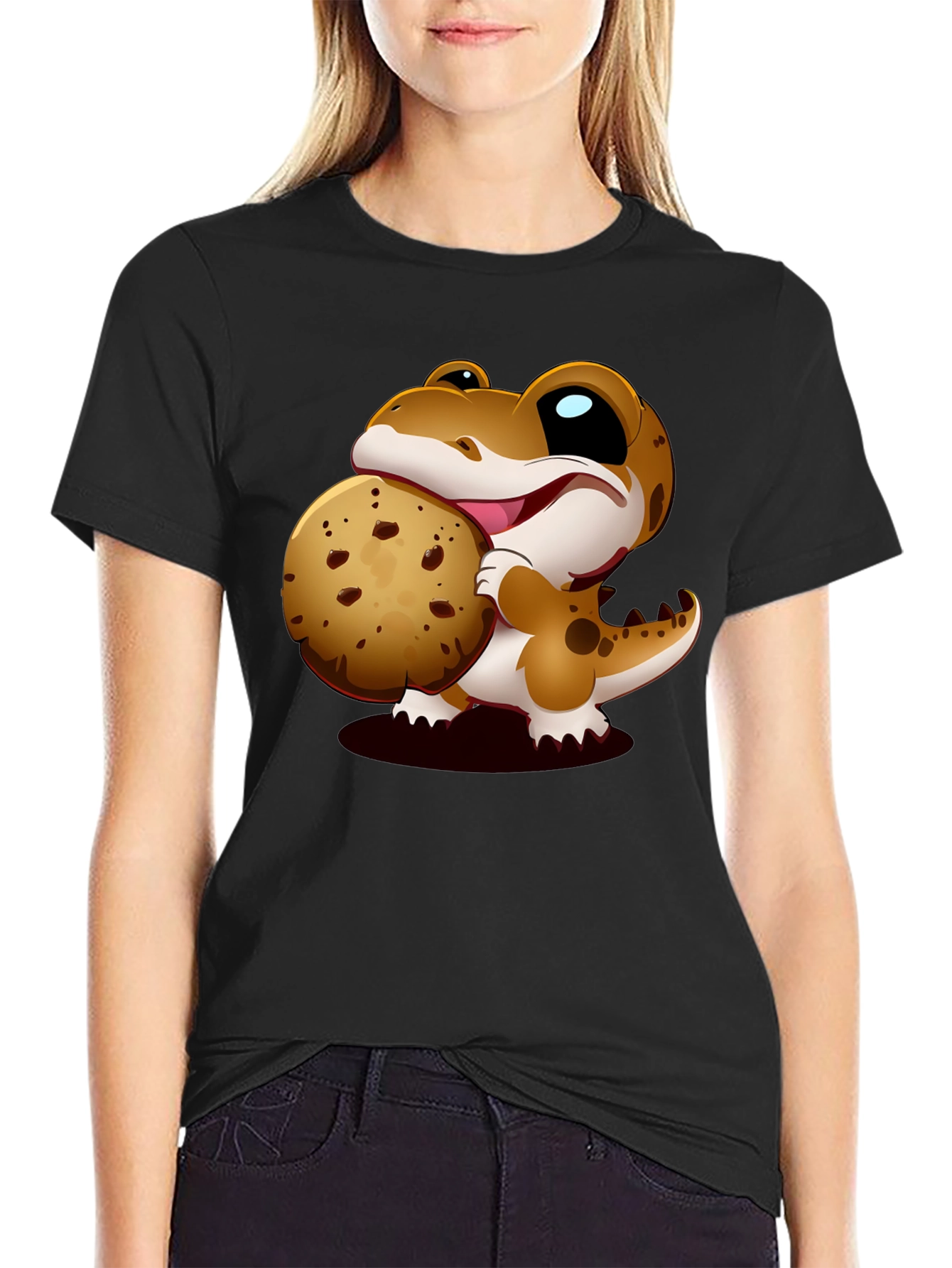 Cute Dino Cookie Lover Black T-Shirt