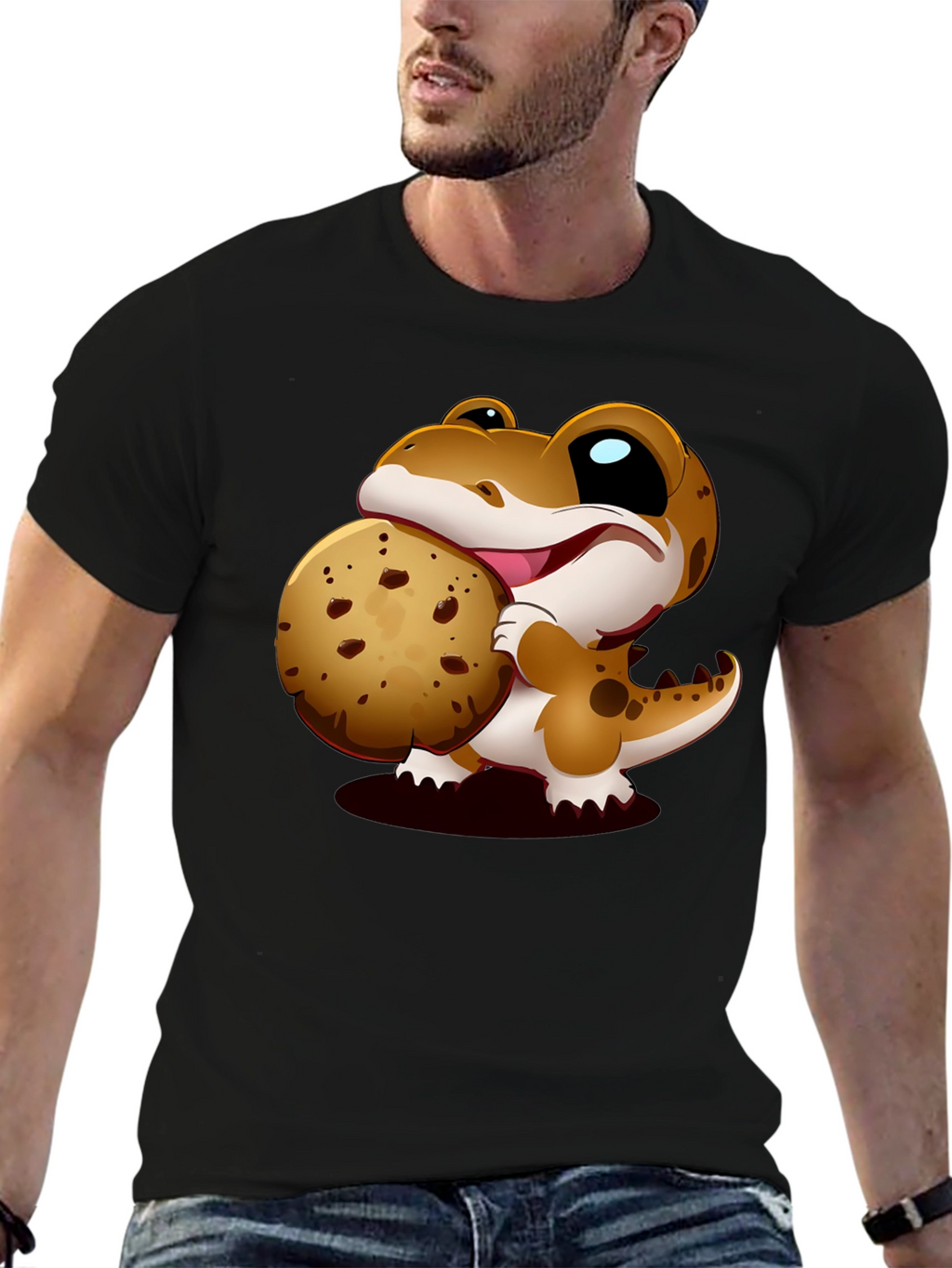 Cute Dino Cookie Lover Black T-Shirt