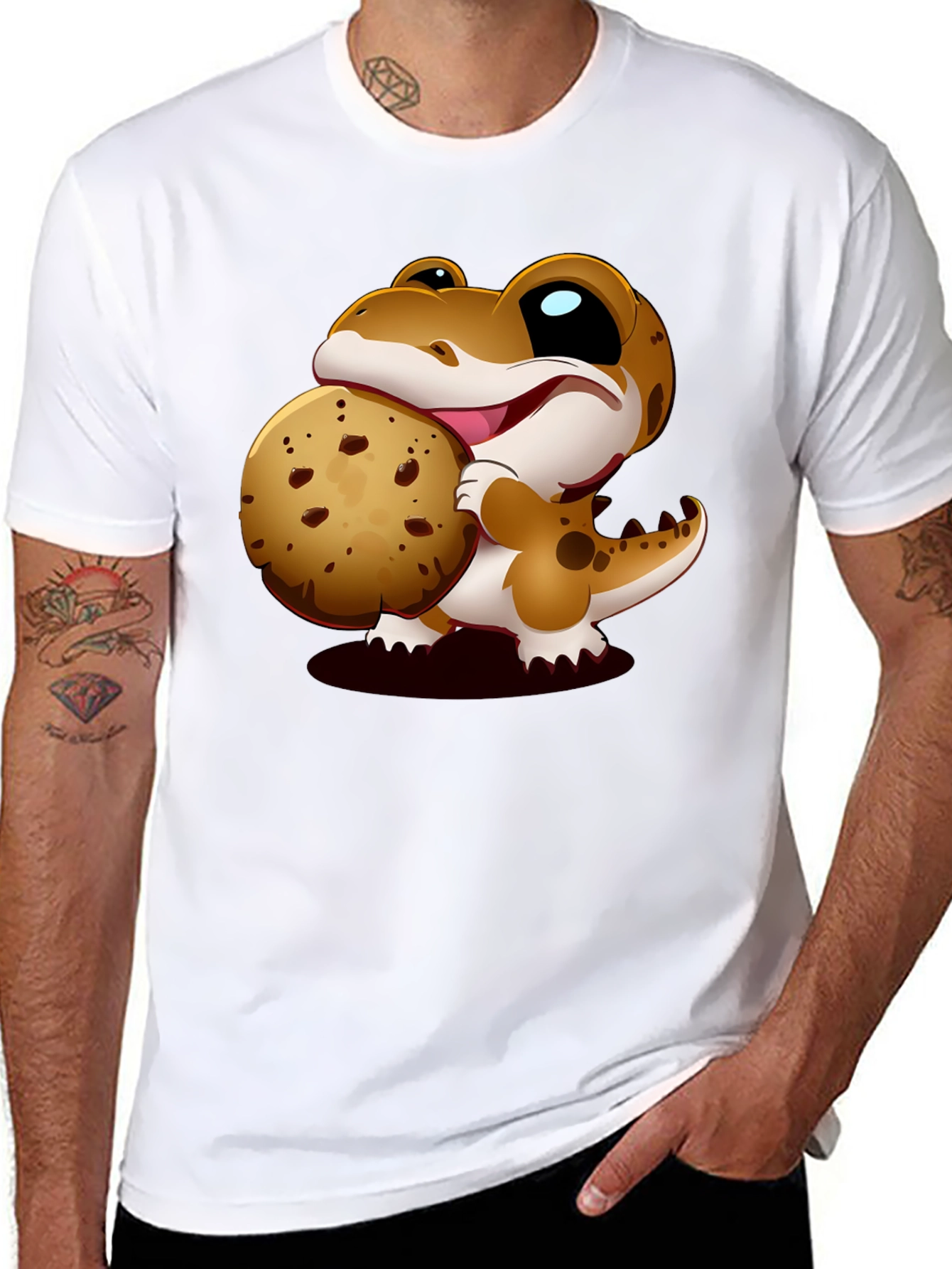 Cute Dino Cookie Lover Black T-Shirt