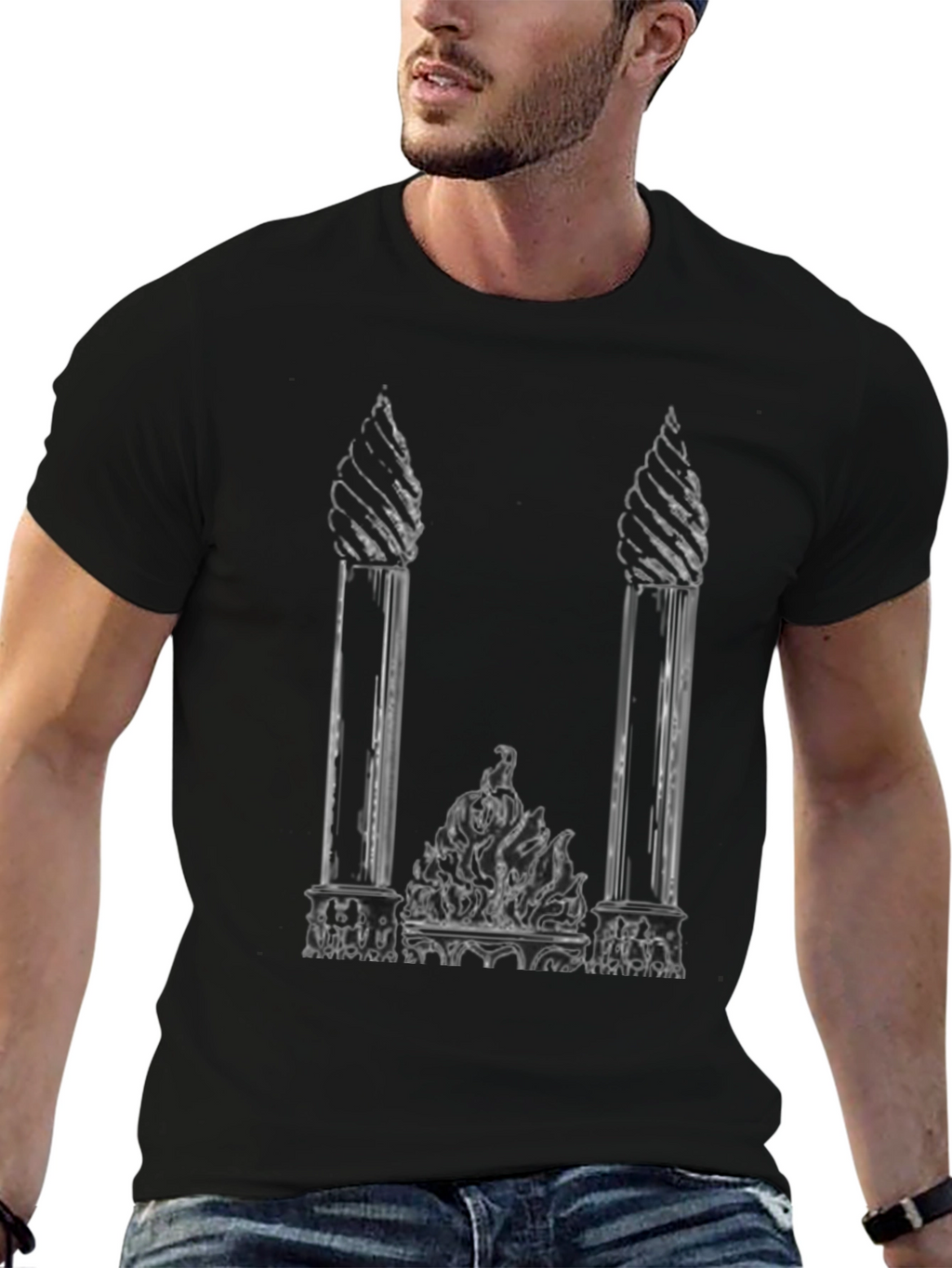 Gothic Columns Black T-Shirt - Unique Graphic Tee