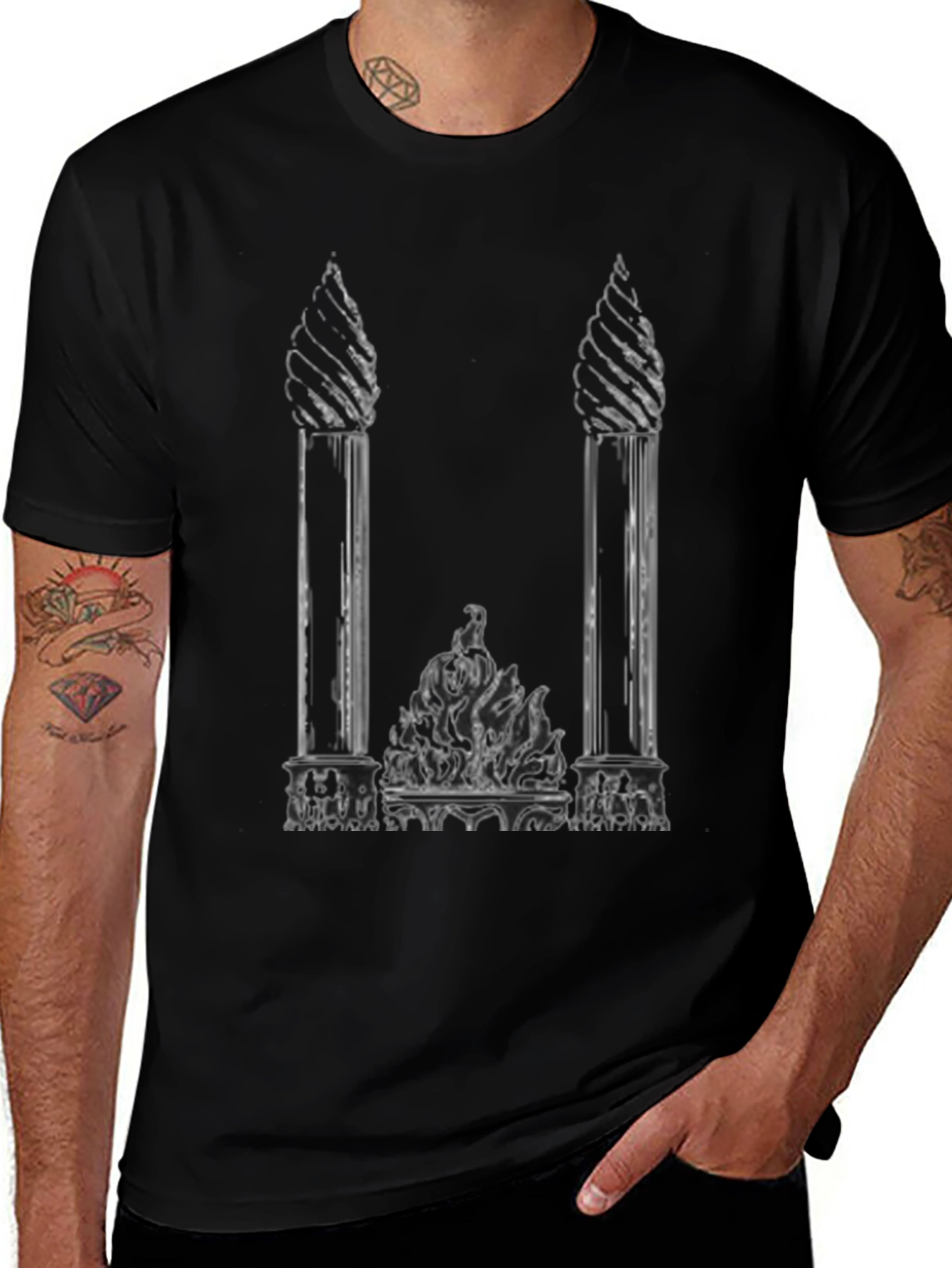 Gothic Columns Black T-Shirt - Unique Graphic Tee