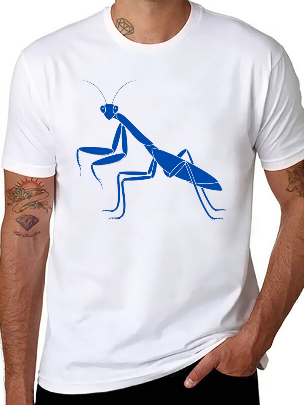 Blue Praying Mantis Graphic Tee - Cool Insect Shirt
