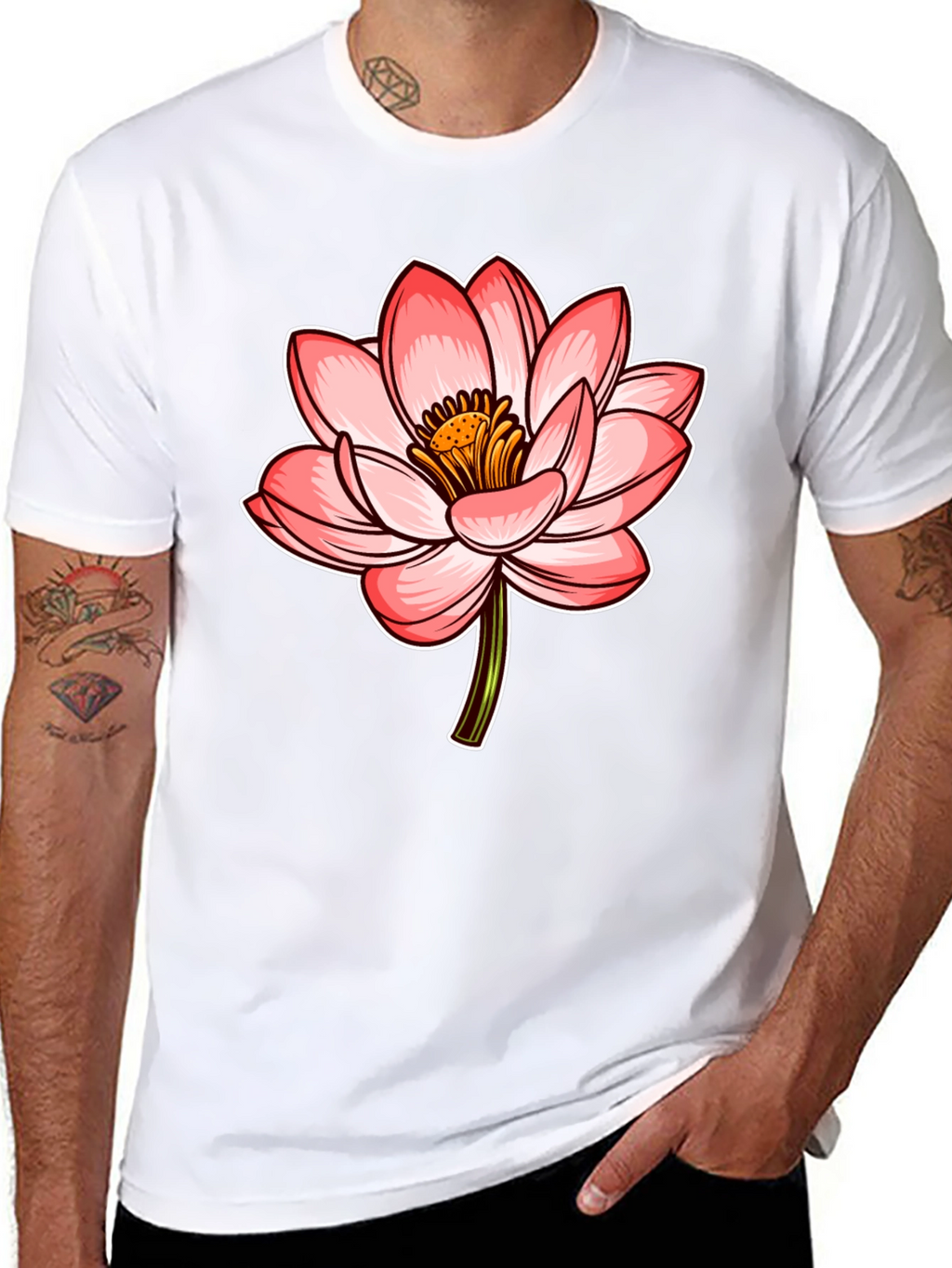 Lotus Flower Graphic Tee - Stylish Mens Black T-Shirt