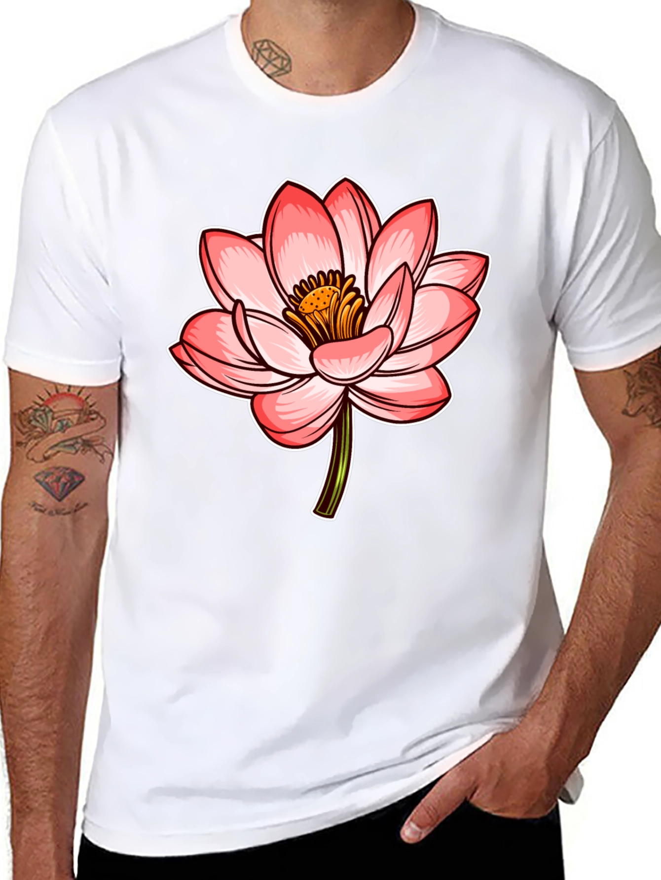 Lotus Flower Graphic Tee - Stylish Mens Black T-Shirt