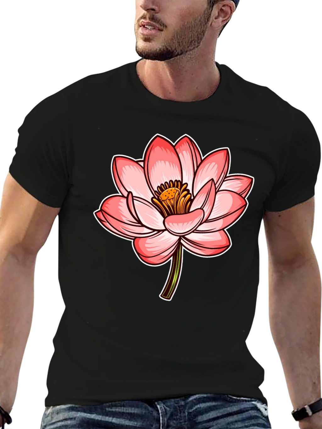 Lotus Flower Graphic Tee - Stylish Mens Black T-Shirt
