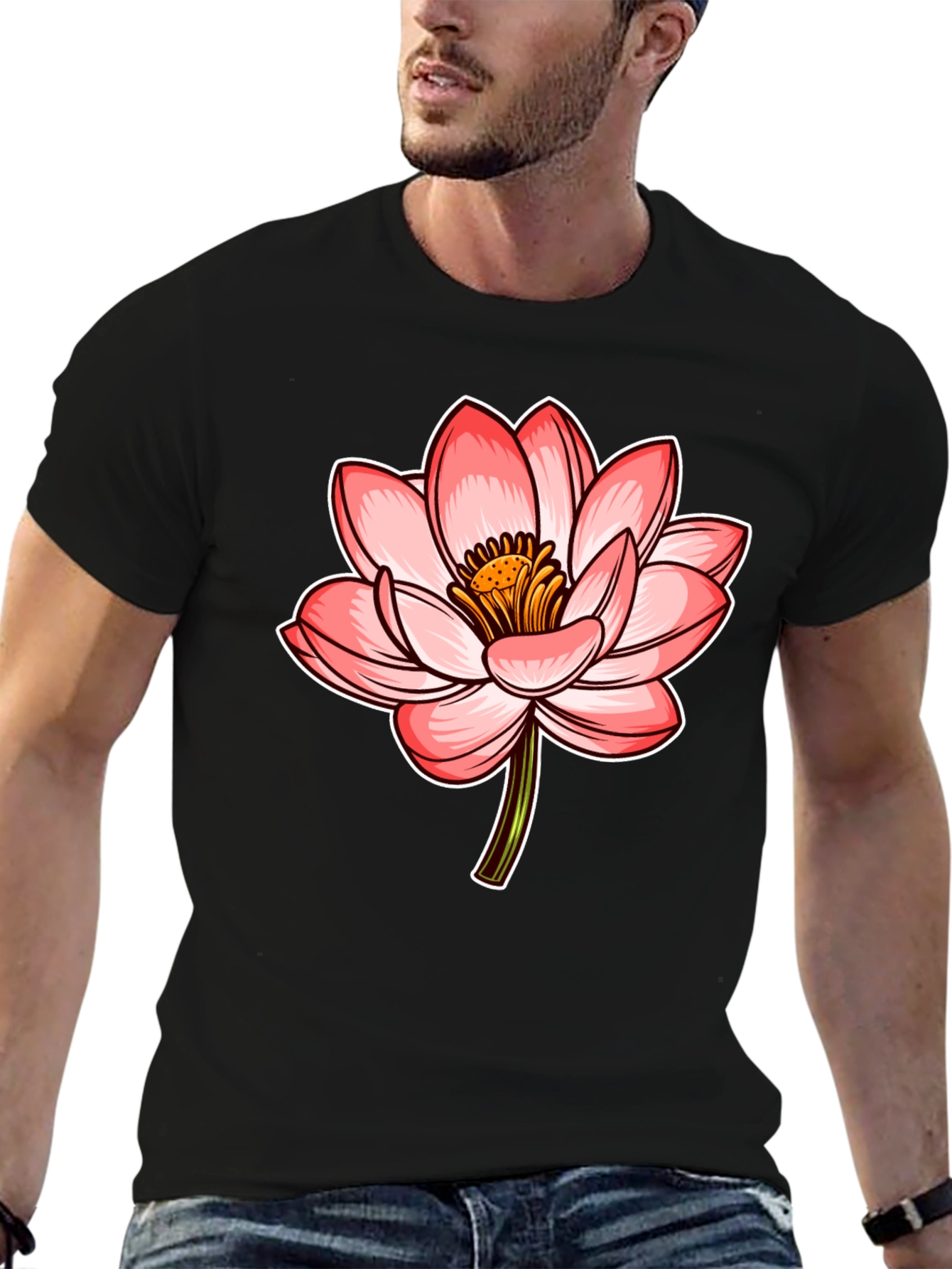 Lotus Flower Graphic Tee - Stylish Mens Black T-Shirt