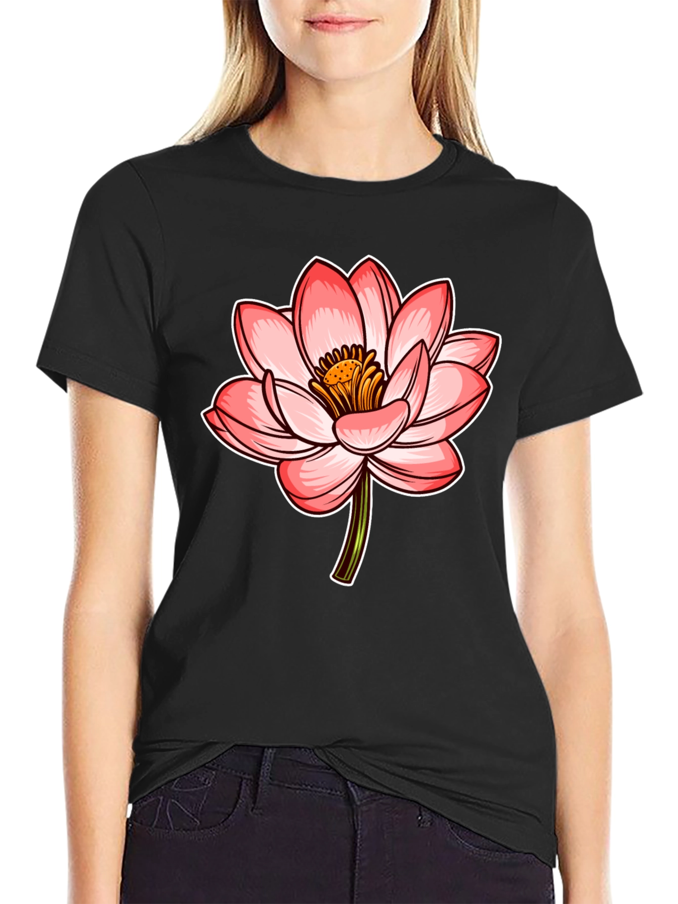 Lotus Flower Graphic Tee - Stylish Mens Black T-Shirt