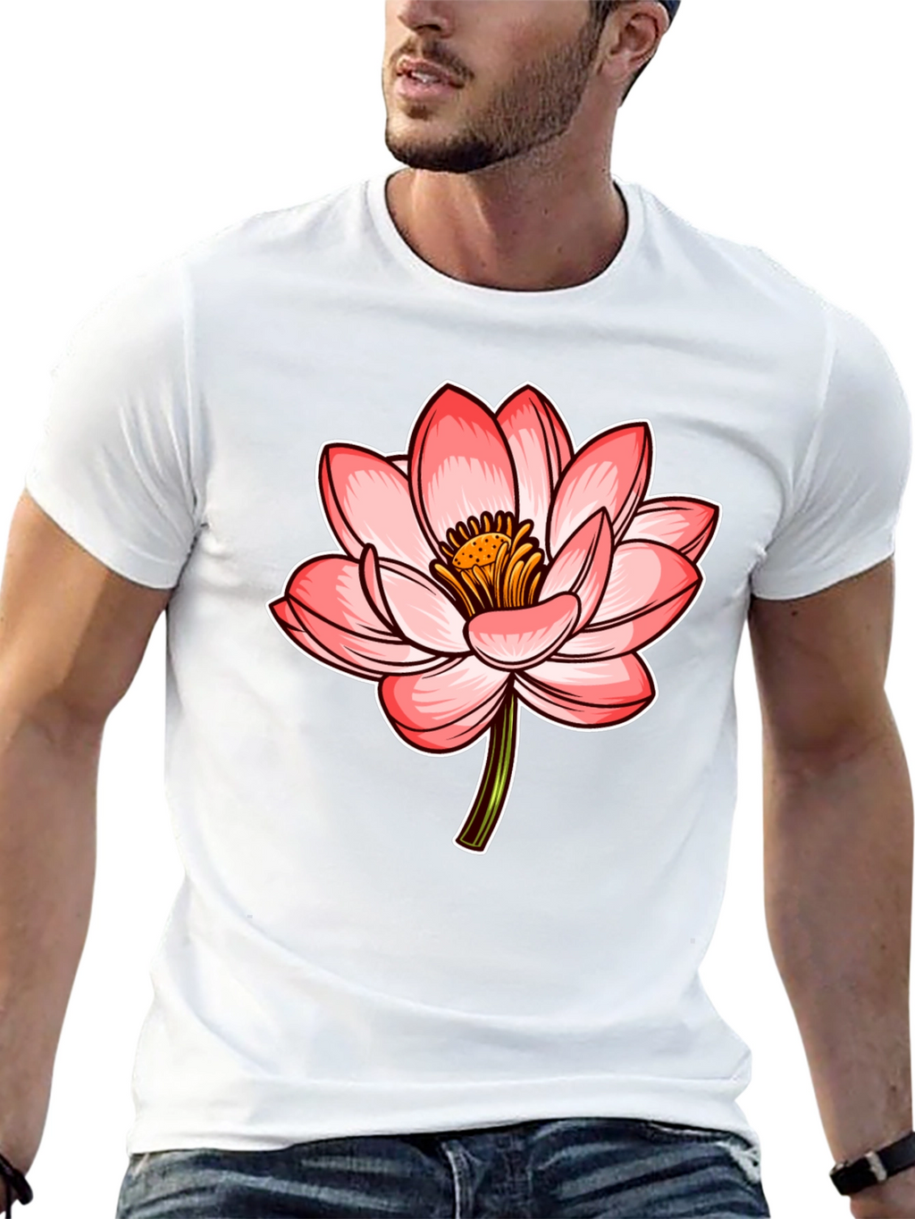 Lotus Flower Graphic Tee - Stylish Mens Black T-Shirt