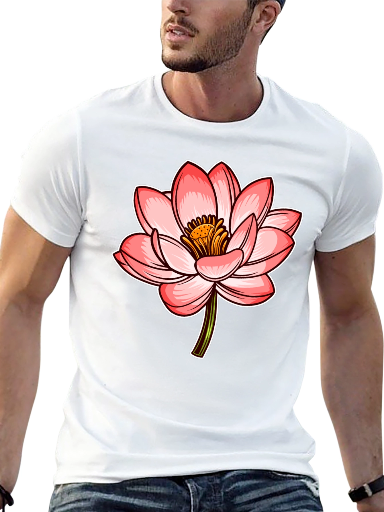 Lotus Flower Graphic Tee - Stylish Mens Black T-Shirt