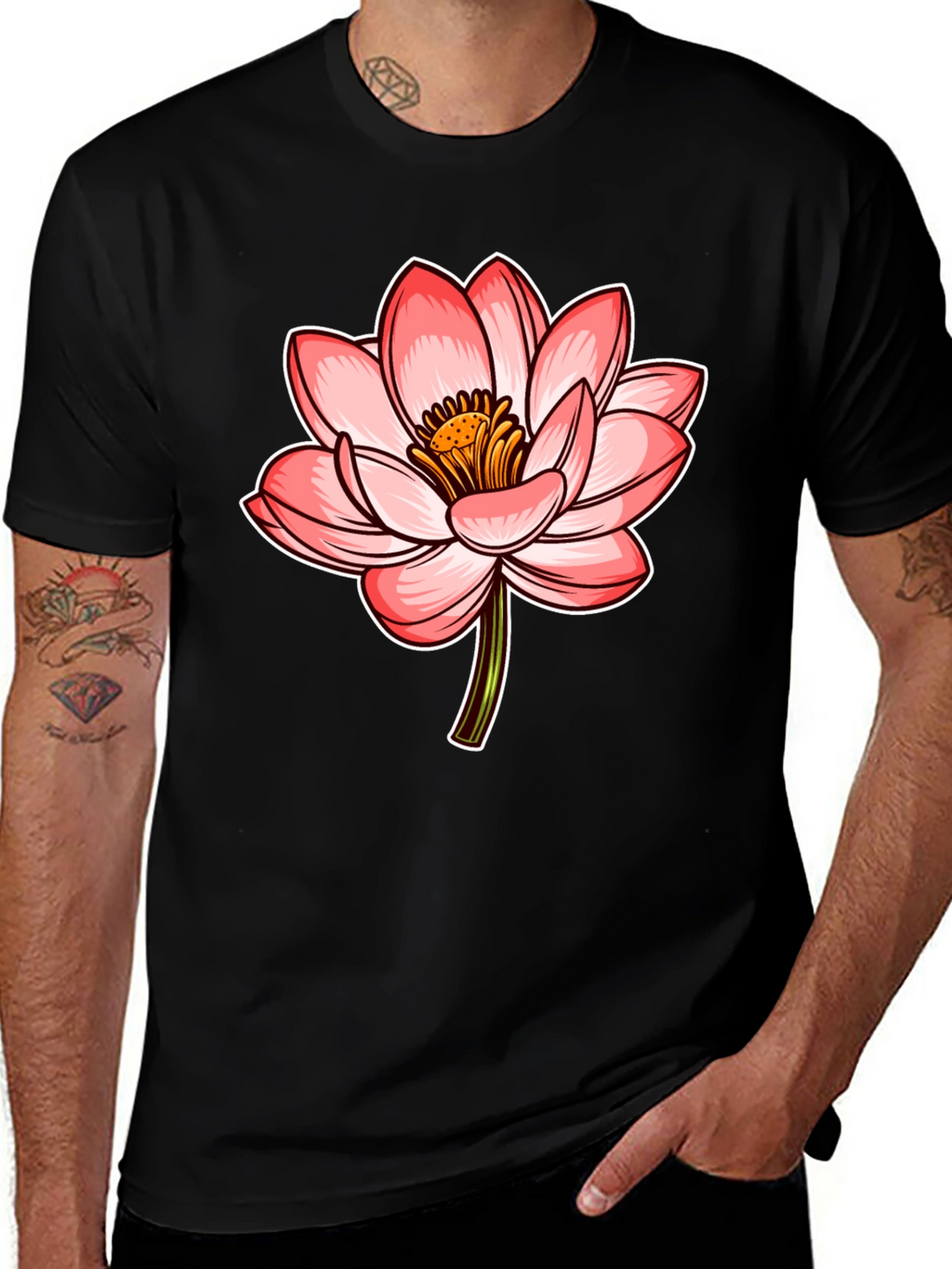 Lotus Flower Graphic Tee - Stylish Mens Black T-Shirt