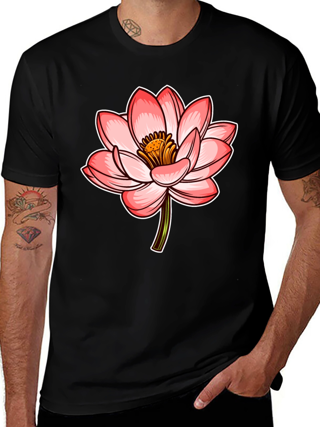 Lotus Flower Graphic Tee - Stylish Mens Black T-Shirt