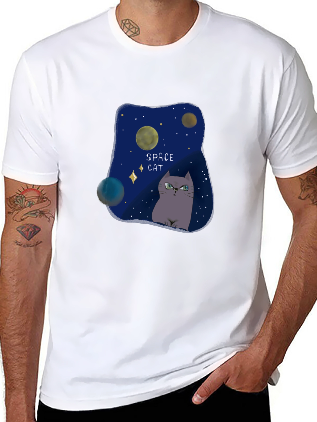 Space Cat Graphic T-Shirt - Galaxy Design
