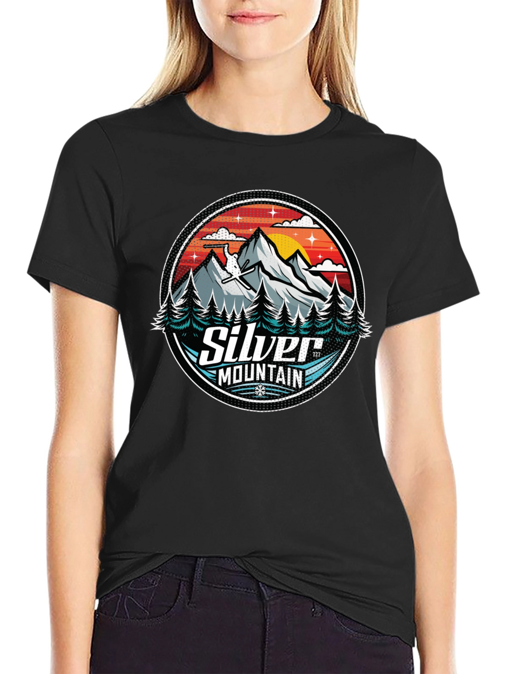Silver Mountain Graphic Tee - Black Cotton Blend
