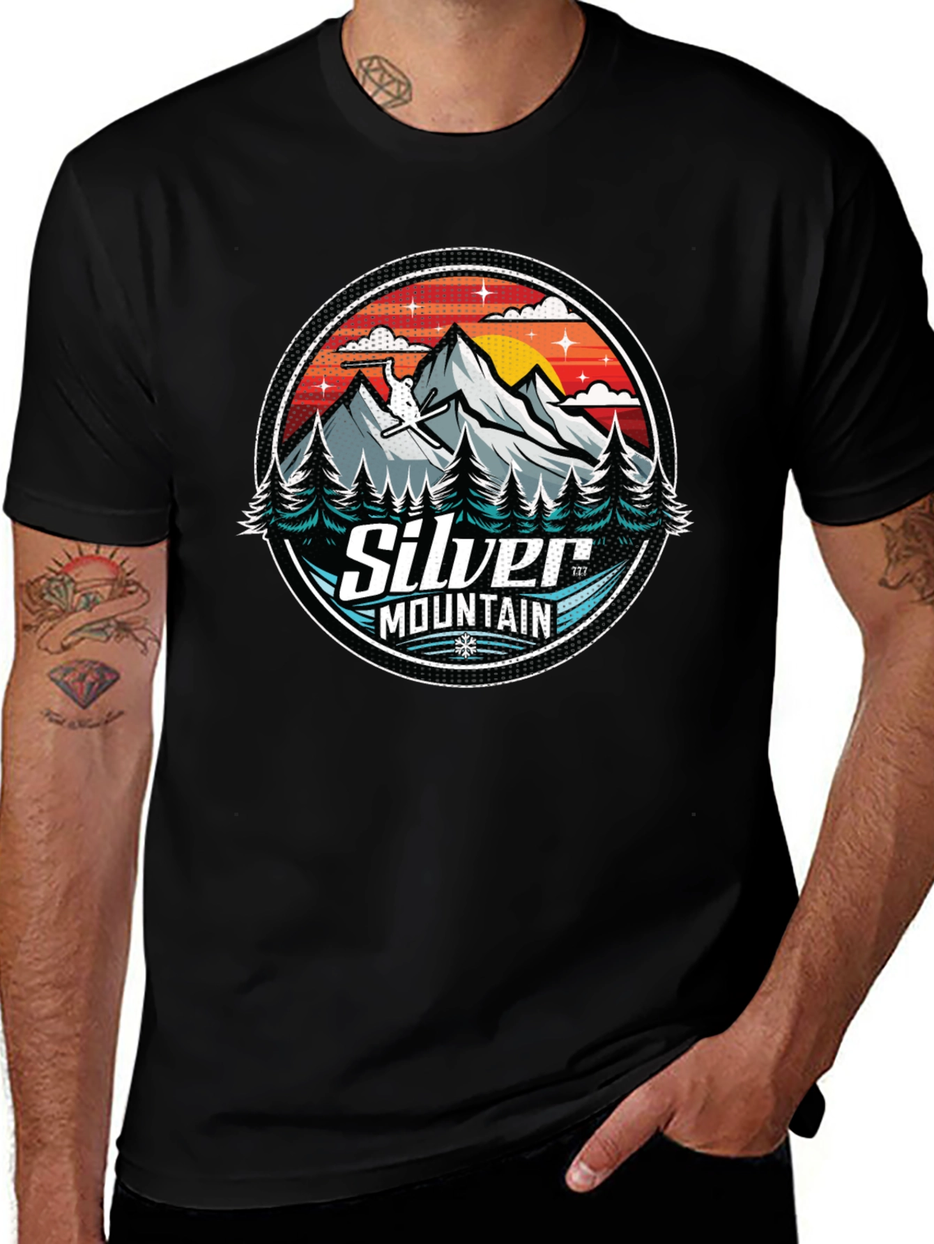 Silver Mountain Graphic Tee - Black Cotton Blend