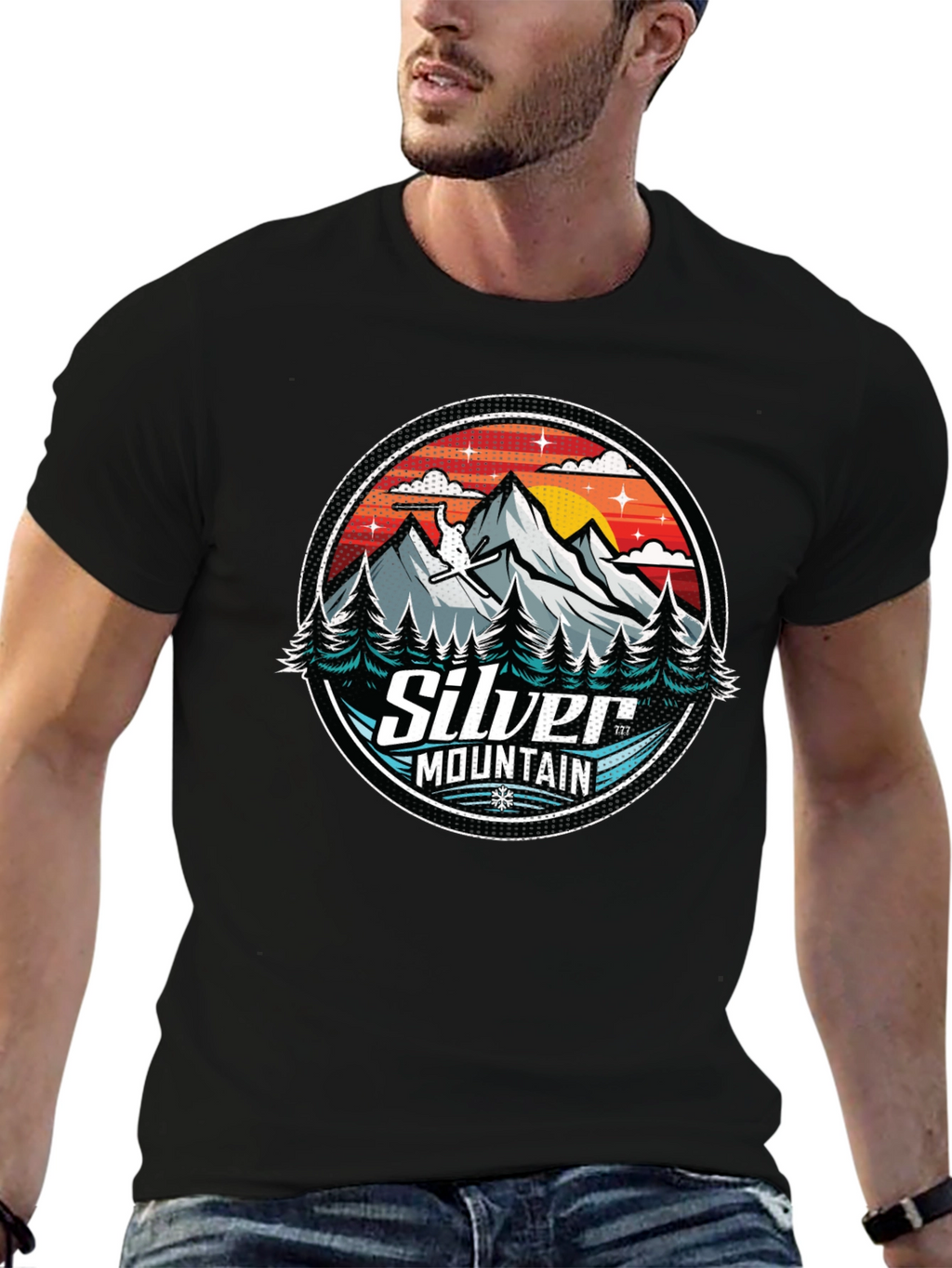 Silver Mountain Graphic Tee - Black Cotton Blend