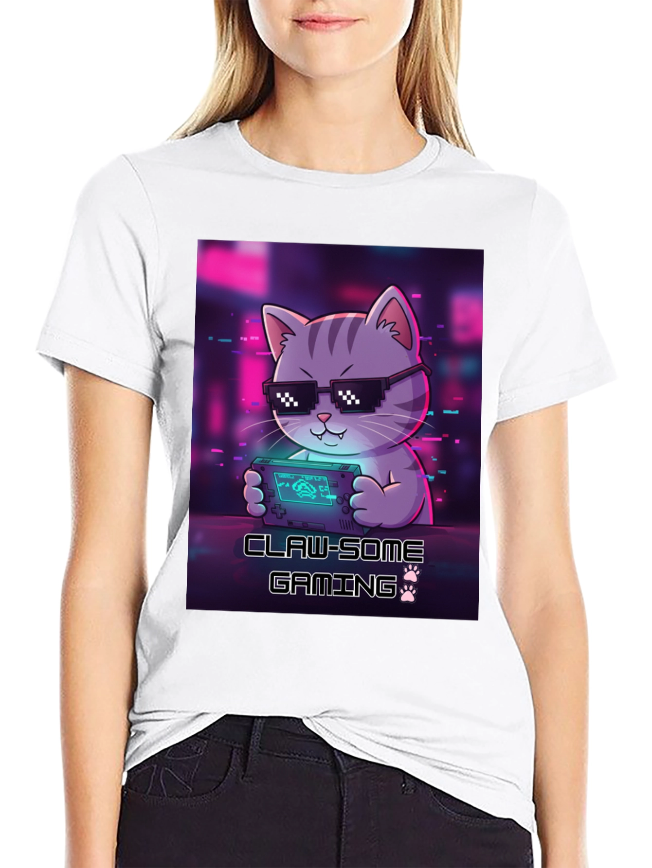 Claw-some Gaming Cat Graphic T-Shirt